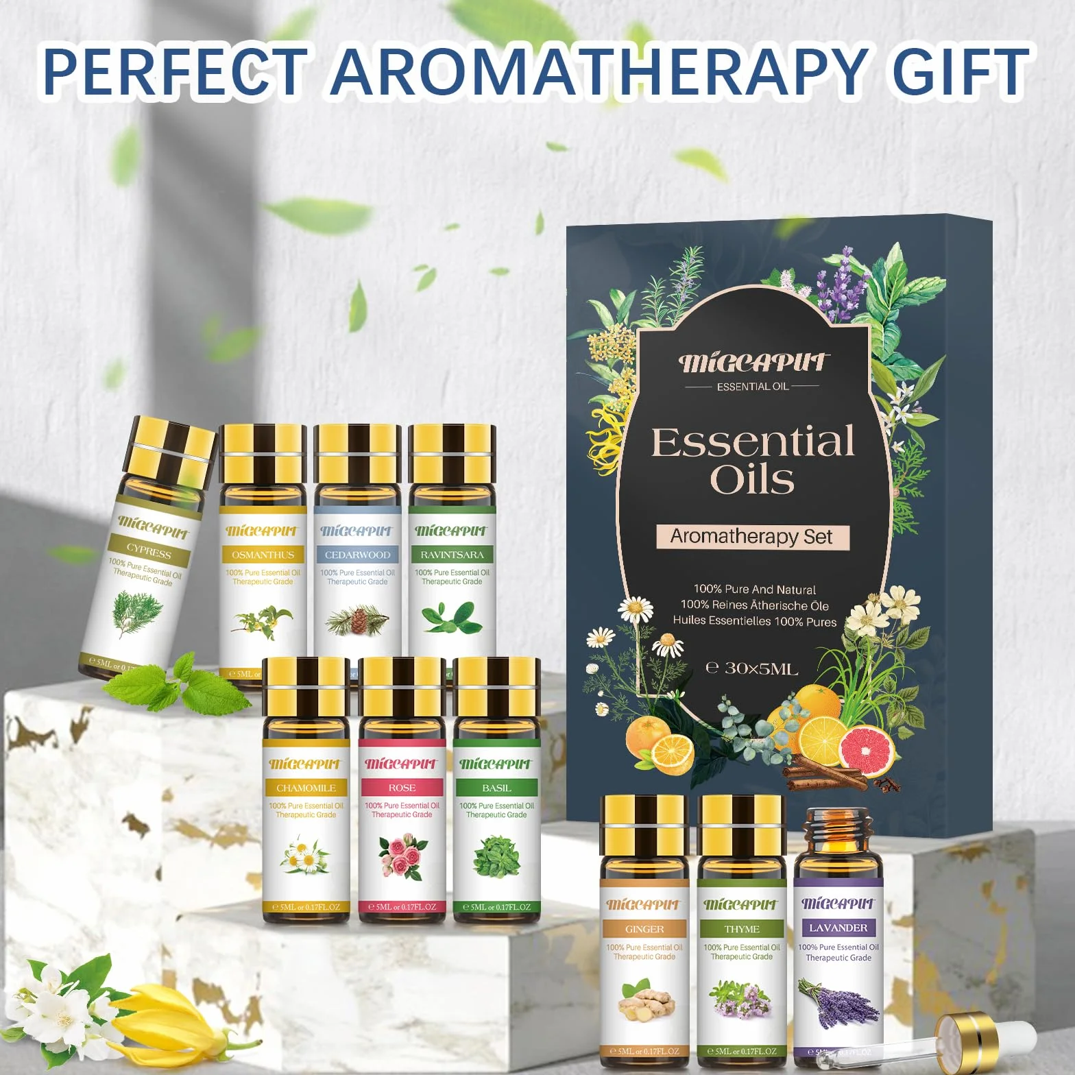Zestaw Olejków Eterycznych 30 x 5ML, Lawenda, Drzewo Herbaciane, Mięta, Rozmaryn, Eukaliptus, Cynamon do Aromaterapii