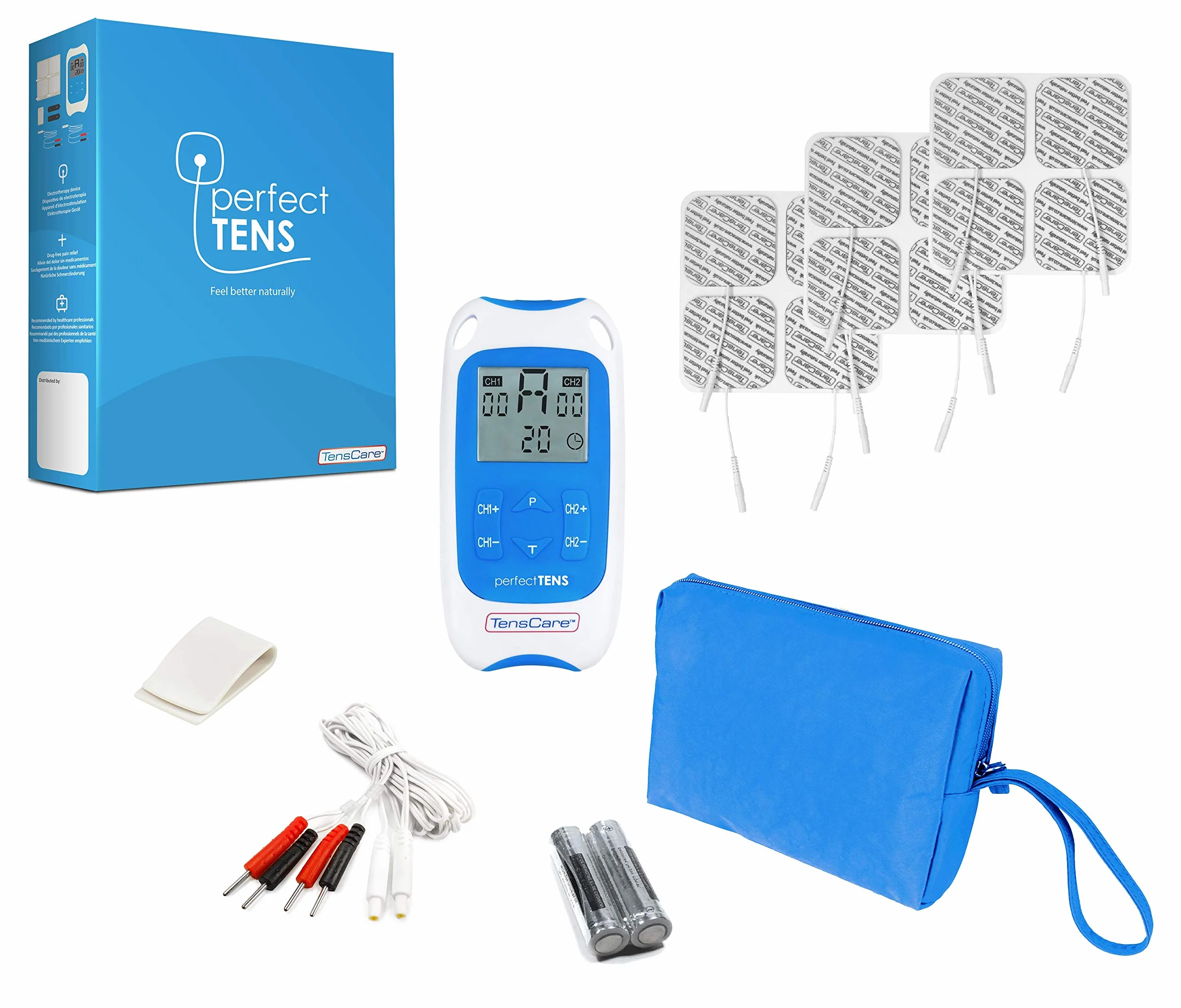 TensCare Perfect TENS urządzenie TENS 2 kanały 16 elektrod do łagodzenia bólu