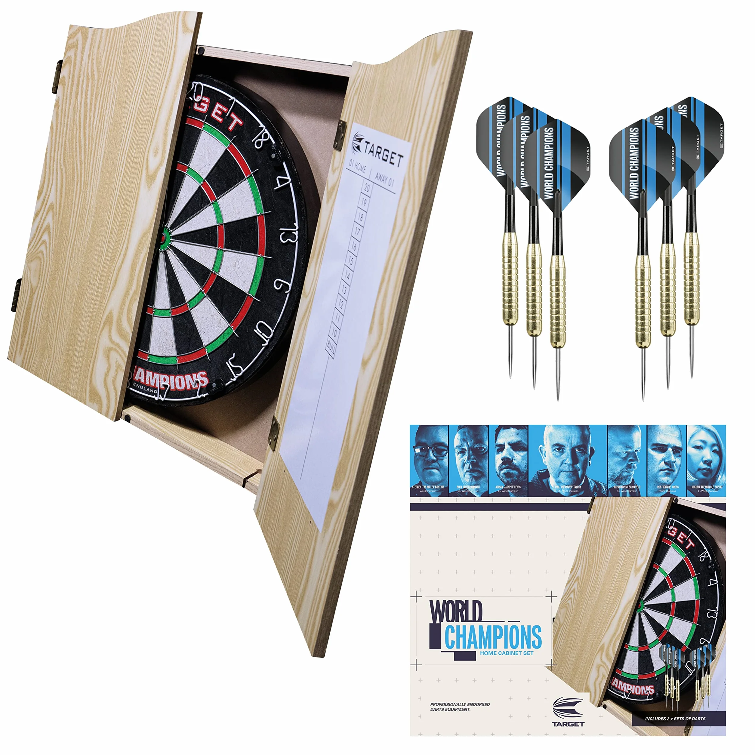 Target Darts Tarcza do darta na mistrzostwach świata w jednym domowym gabinecie z dwoma zestawami rzutek, jasnobrązowa, standardowa