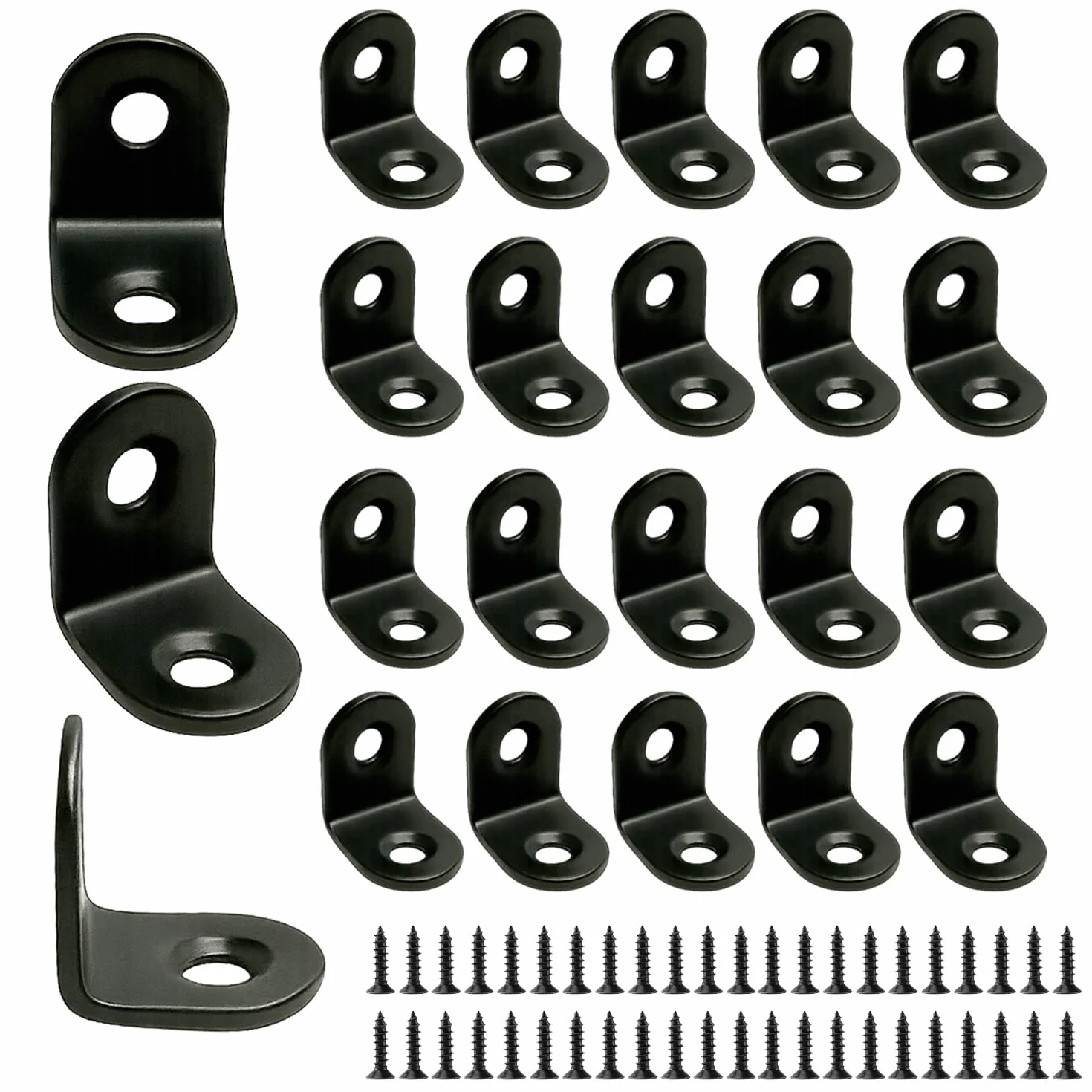 20 x wsporniki kątowe (20 x 20 x 16) 90 stopni wspornik narożny w kształcie litery L do mocowania drewna, łączenia, naprawy półek meblowych, stal nierdzewna, czarny kolor, złącze podtrzymujące