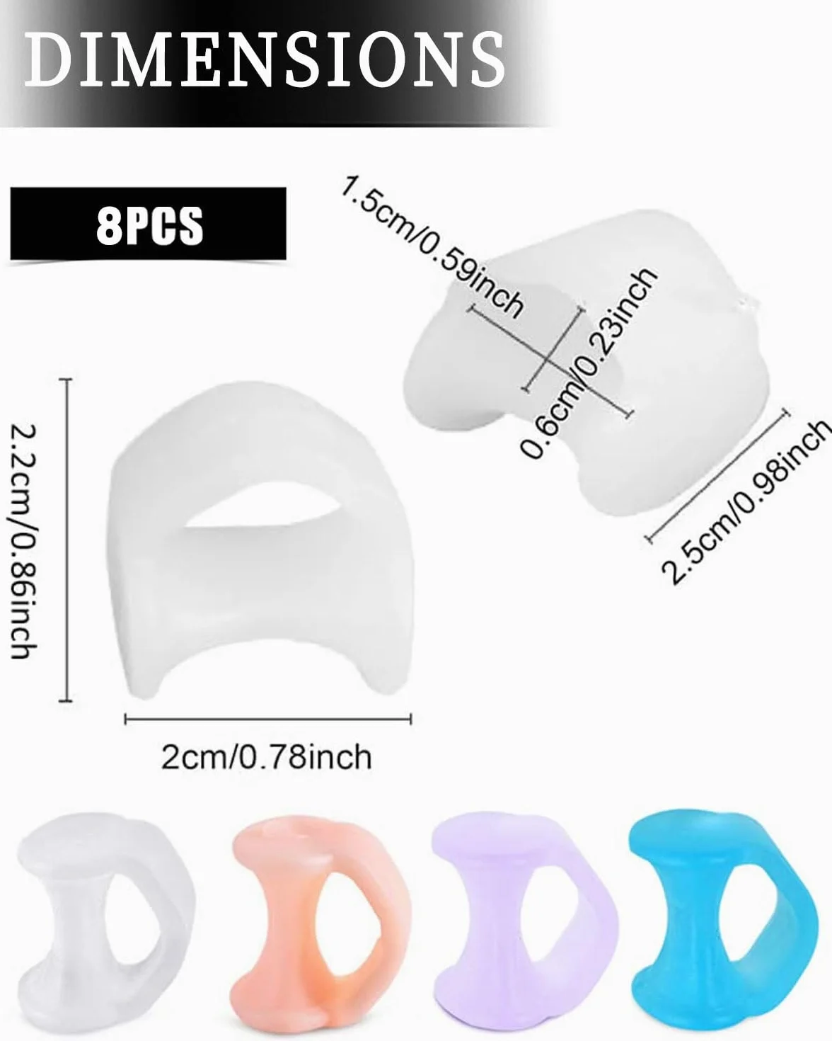Silikonowe separatory palców, 4 pary, zapobiegające otarciom, reduktory ciśnienia (4 kolory)