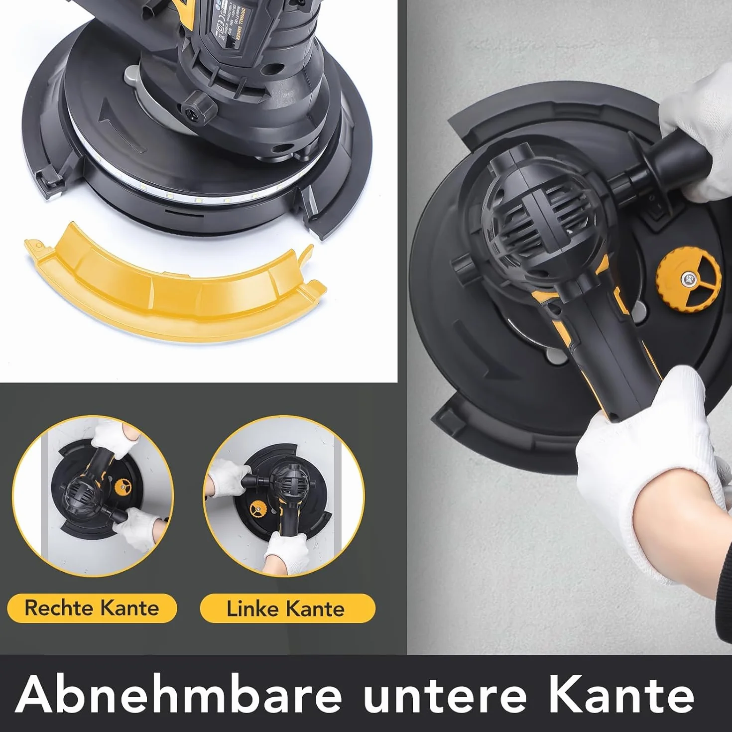 Szlifierka do płyt kartonowo-gipsowych (900 W), 1400-2700 obr./min szlifierka elektryczna do ścian, szlifierka ścienna z odkurzaczem, światła LED, worek na kurz i wąż oraz 12 tarcz szlifierskich