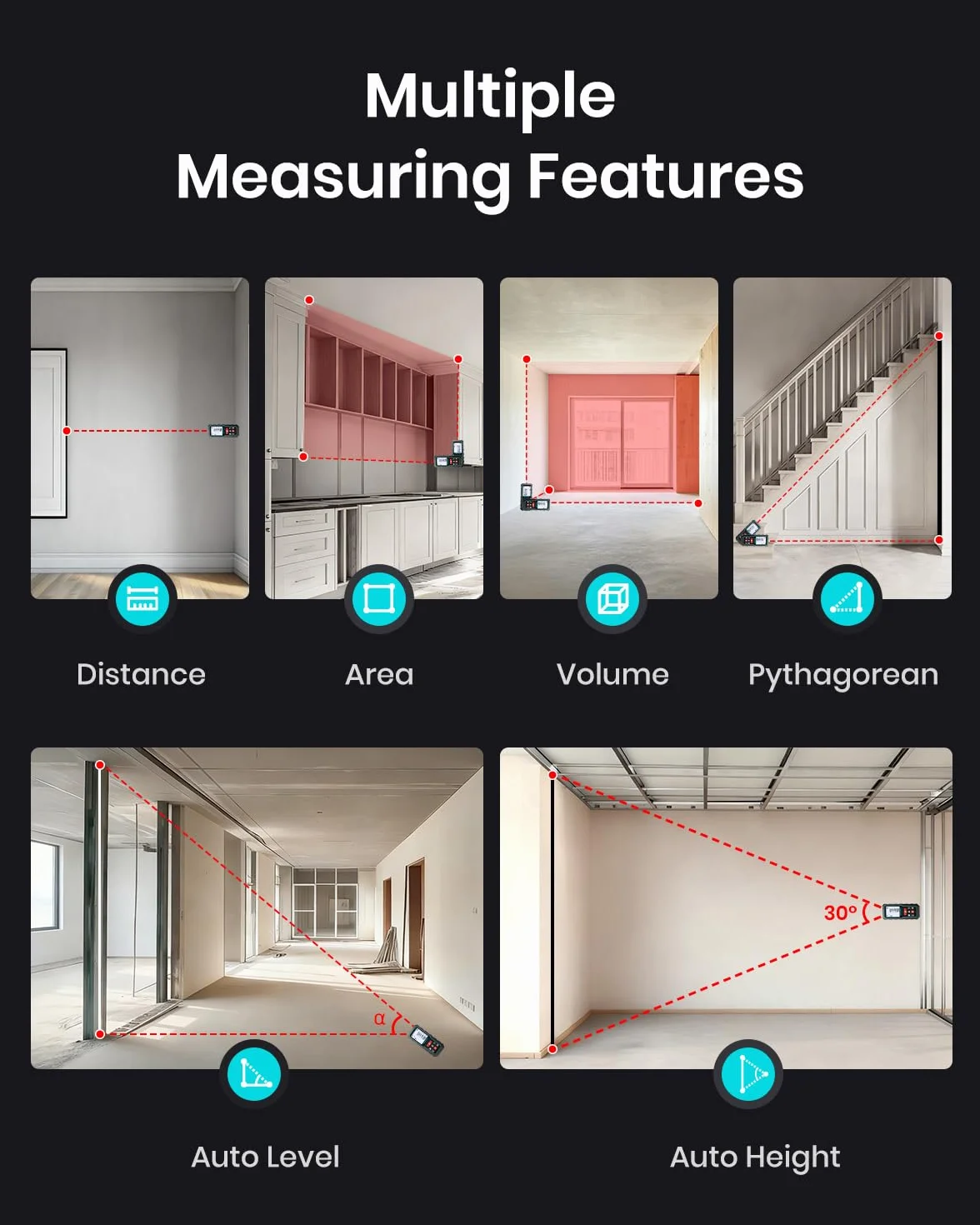 MiLESEEY 120M Laser Measure Device 229ft Digital Tape Measure Electronic Angle Sensor 2mm Accuracy
