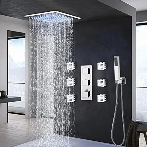 Bateria termostatyczna do łazienki, chromowana, deszczownica, bateria wannowa, bateria mieszająca do wanny i prysznica, baterie prysznicowe do łazienki, 10 Inch Shower Set
