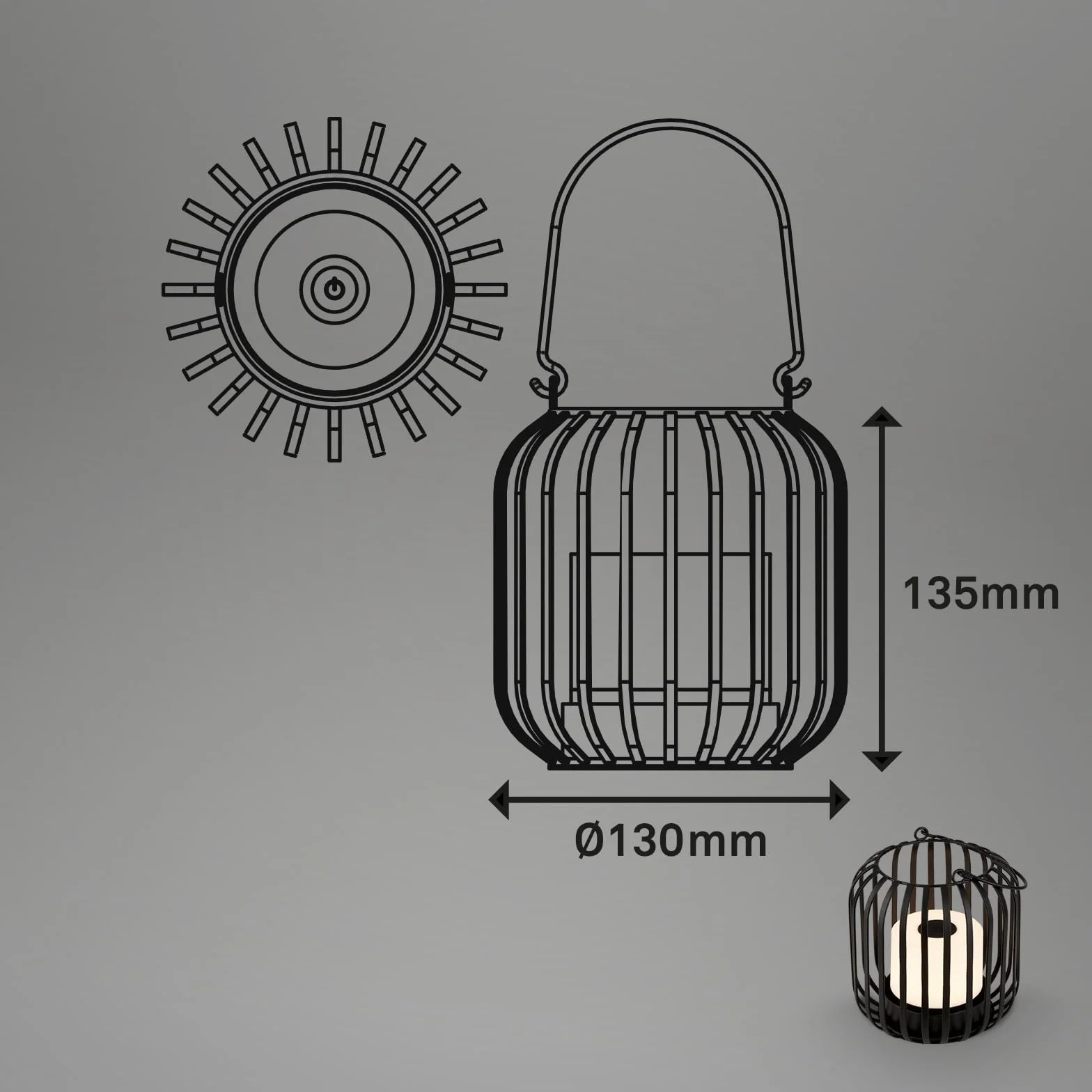BRILONER Bezprzewodowa mini lampa stołowa LED z metalowym koszem, dotykowa lampka nocna z możliwością ściemniania, lampa biurkowa, lampa do czytania, do użytku na zewnątrz i wewnątrz