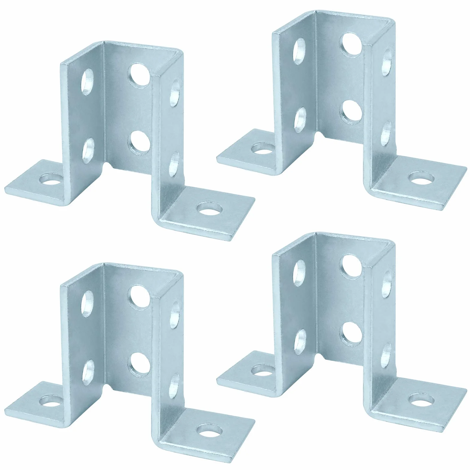 8-otworowy wspornik łączący w kształcie skrzydła 90 stopni, do 3-kanałowego przekroju poprzecznego, grubość 4,7 mm, pasuje do śruby 1,5 cm x 5,5 cm, stalowy, galwanizowany elektrolitycznie (4 sztuki)