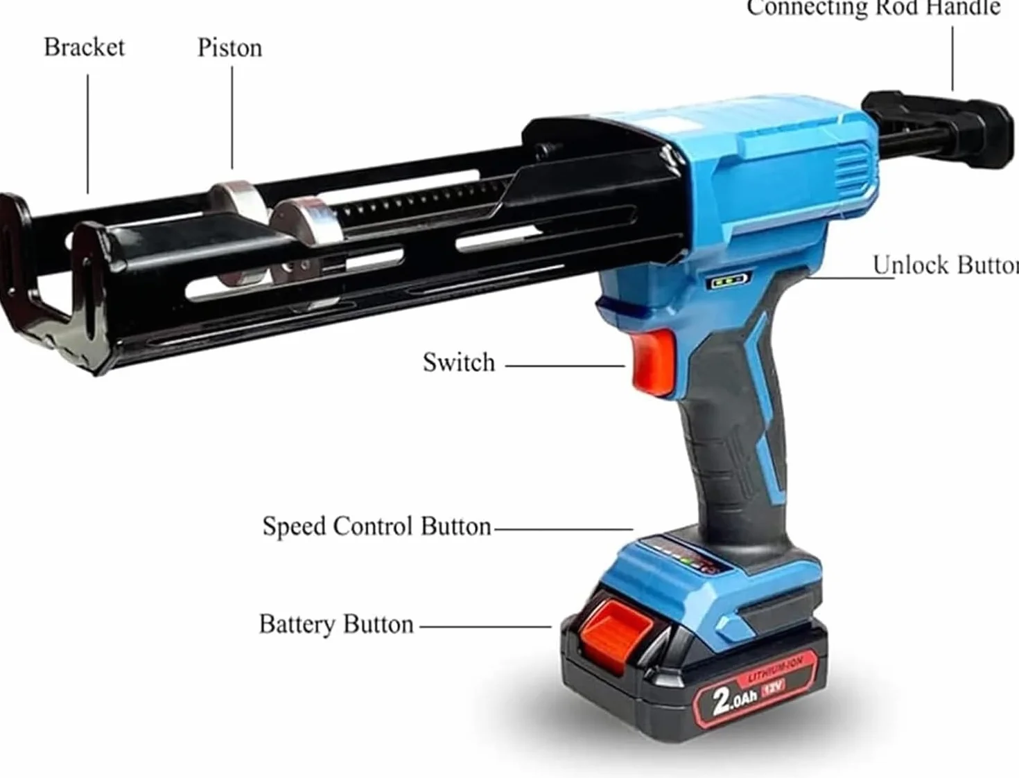 Bezprzewodowy pistolet uszczelniający, elektryczny aplikator dwukomponentowy 12 V, ciąg 8000 N, automatyczny wkład i pistolet do kiełbasy, zawiera 2 baterie dla wygody