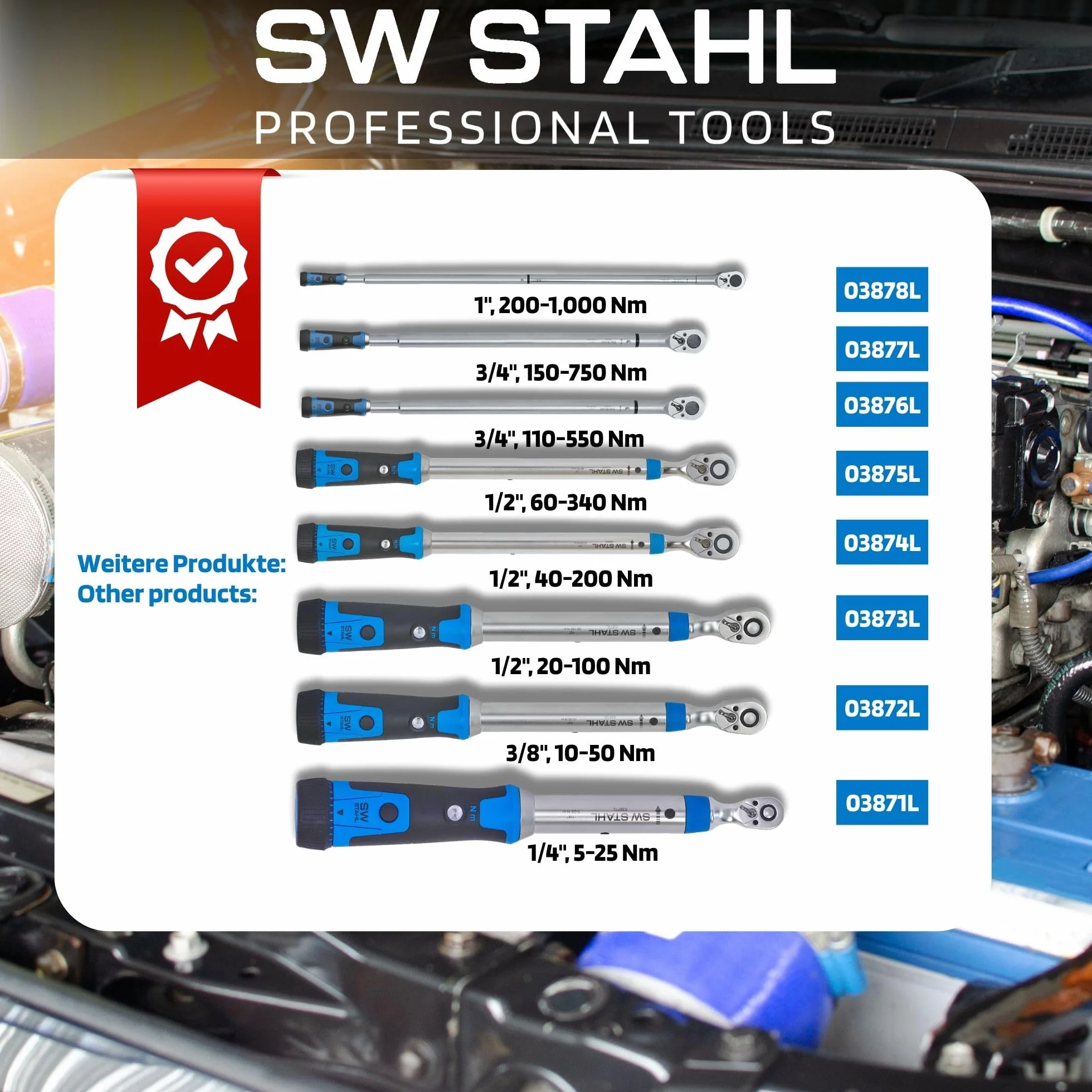 SW-Stahl 03875L Profesjonalny Klucz Dynamometryczny 1/2 Cala 60-340 Nm | Napęd 12,5 mm, Certyfikat Kalibracji, Precyzyjna Skala 0,1 Nm, Uchwyt 2K, Idealny do Wymiany Opon i Serwisu Samochodu