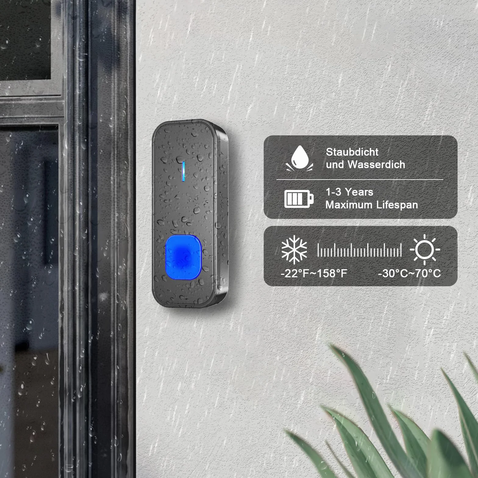 SURFOU Bezprzewodowy dzwonek do drzwi z odbiornikiem plug-in, zasięg 400 m, wodoszczelny, 55 dźwięków dzwonków, 5 głośności, migające diody LED, czarny