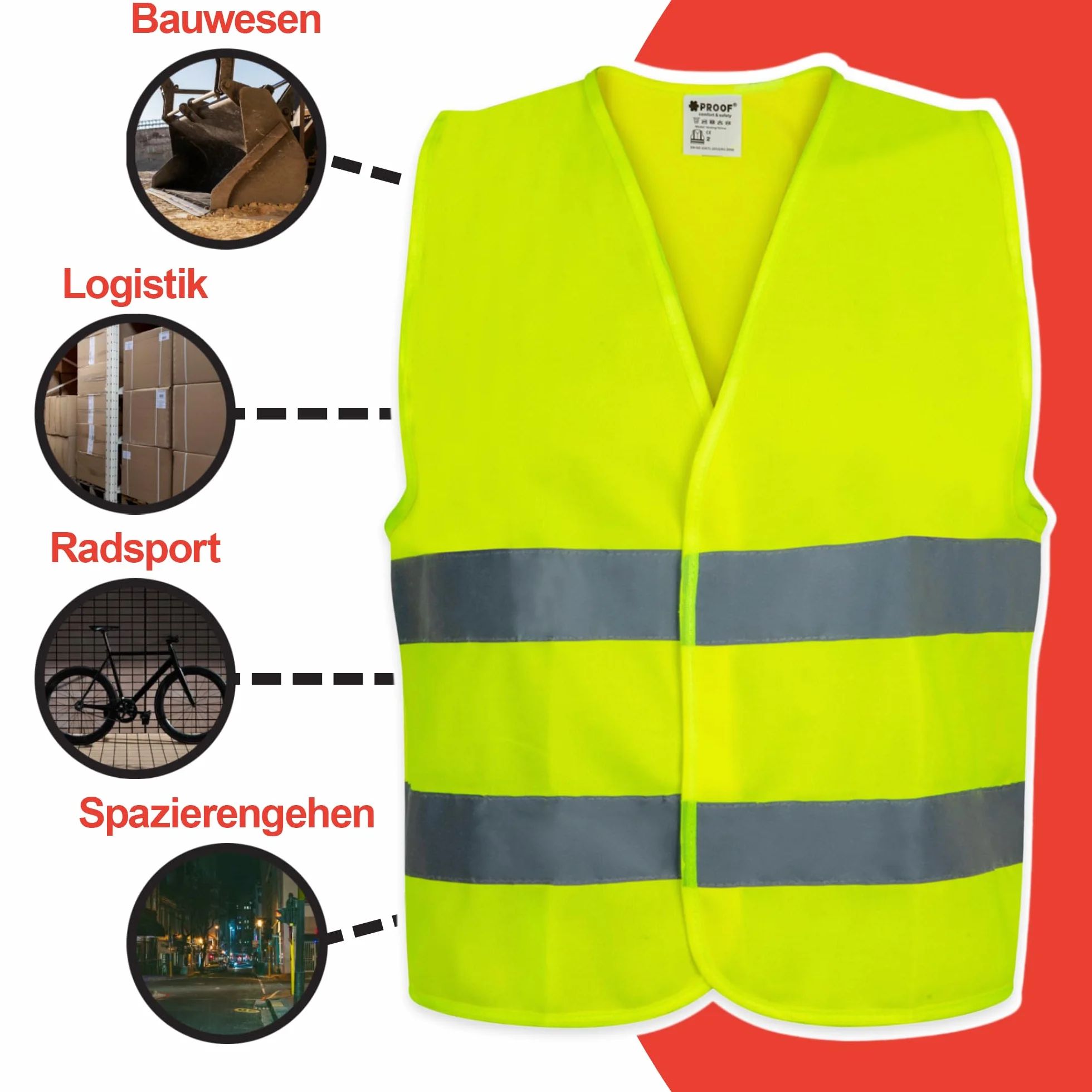PROOF COMFORT & SAFETY Kamizelka odblaskowa, 1 szt., jasnożółty S - XXXL