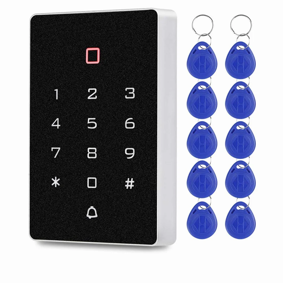 FTSTech 125 KHz EM/ID samodzielna klawiatura z interfejsem Wiegand czytnik RFID kontrola dostępu do mieszkania zestaw bezpieczeństwa z 10 szt. niebieski brelok