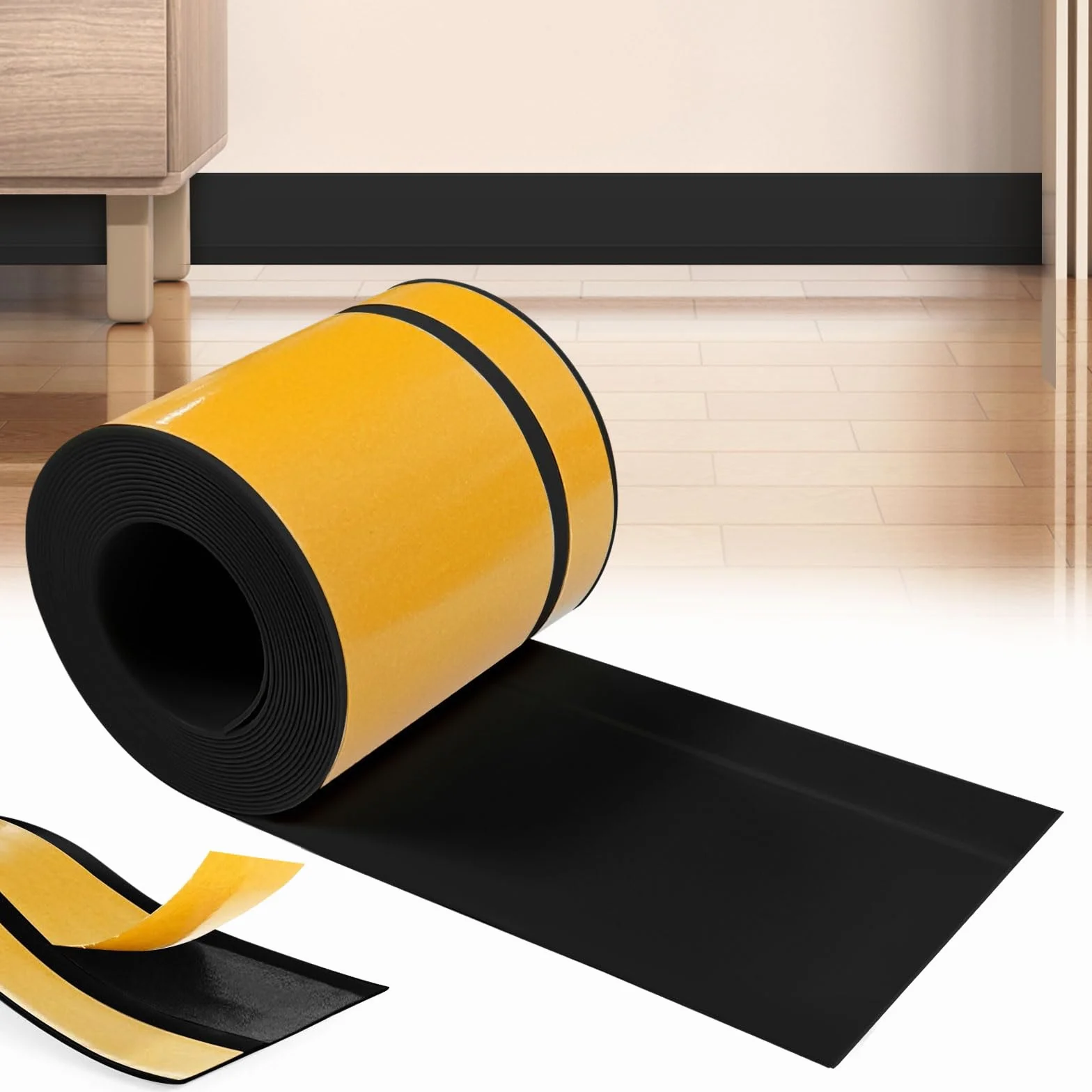 Listwa przypodłogowa, 60 mm x 20 mm x 10 m elastyczna listwa przypodłogowa z PCW, wodoodporna, odporna na zabrudzenia i pleśń, odpowiednia do łazienki i kuchni (czarna)
