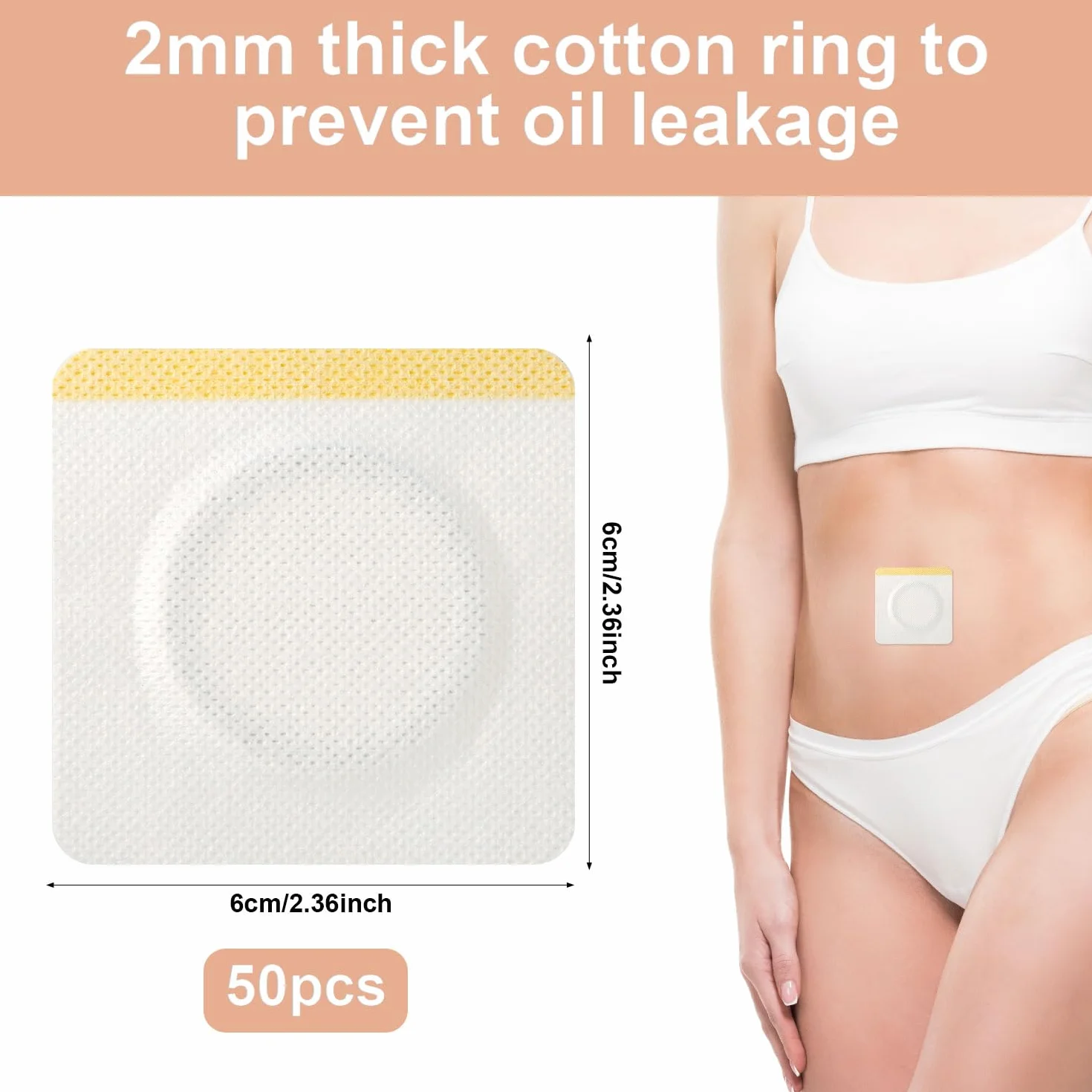 50szt Plastrów z Olejem Rycynowym na Pępek, 6cm Białe Owijki Olejem Rycynowym Samoprzylepne Łatki Olejem Rycynowym Rycynowym Chłonne Owijki Olejem Rycynowym na Pępek (Bezolejowy)