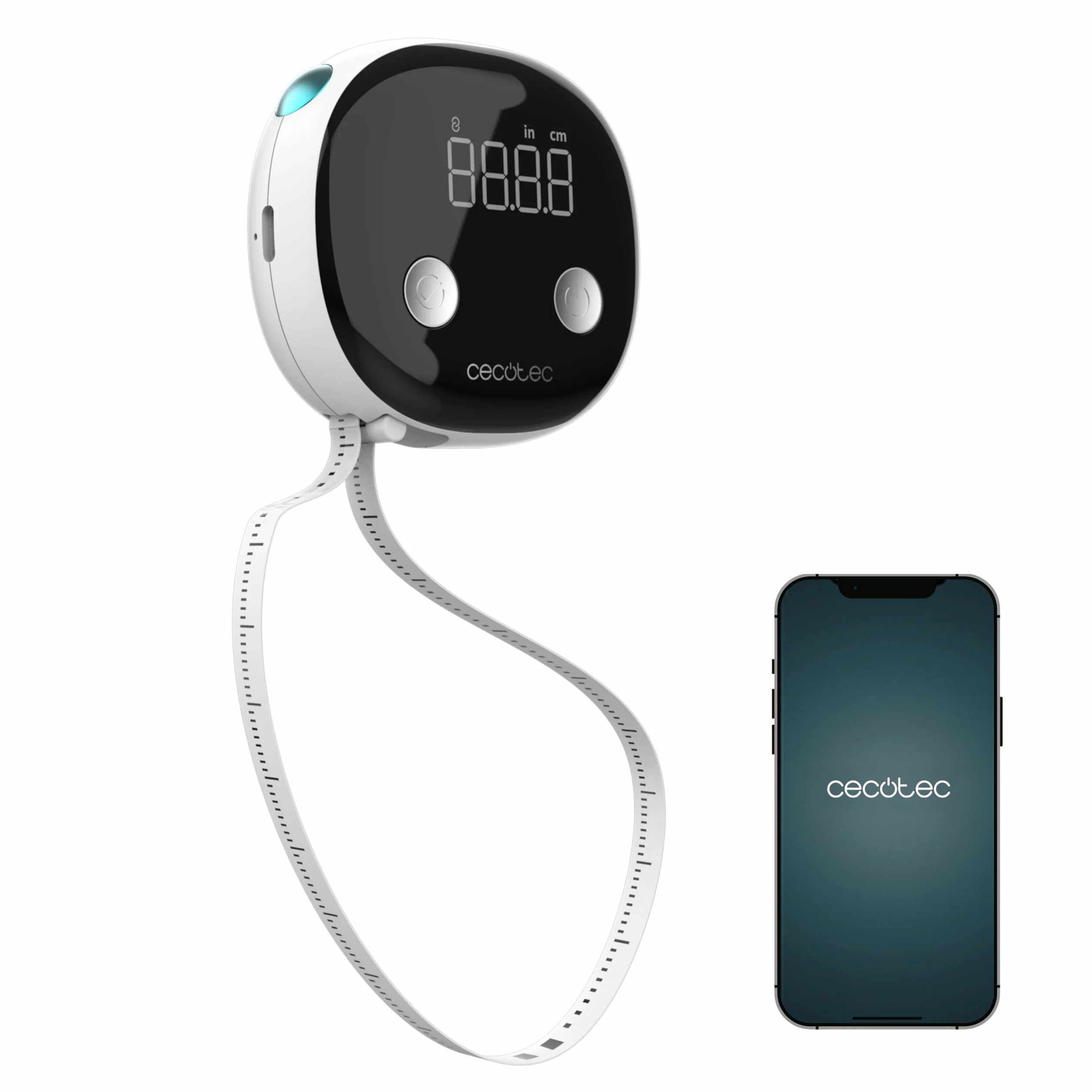 Cecotec Cyfrowa taśma miernicza z Bluetooth, wyświetlaczem LED i aplikacją Surface Precision Body. Monitoruj pomiary ciała, łatwo synchronizuj ze smartfonem, funkcją personalizacji