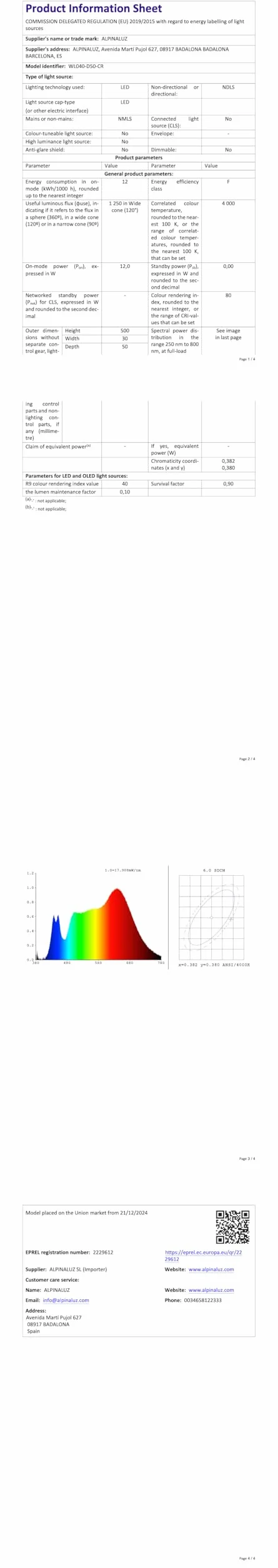 Alpinaluz Lampa ścienna LED do lustra łazienkowego, neutralne białe światło, 4000 K, IP44, aluminiowa obudowa i chromowany uchwyt z poliwęglanu, montaż na ścianie lub szafce (50 cm, 12 W)