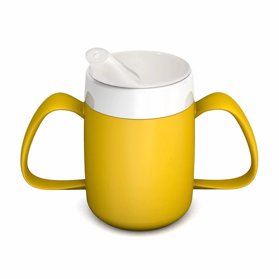 Ornamin Kubek z dwoma uchwytami ze stożkiem wewnętrznym, 140 ml, żółty, z wylewką i małym otworem (model 815 + 806) | pomoc do picia