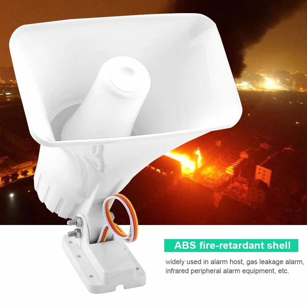 150dB DC 12V Dwutonowa Przewodowa Syrena Syrena Przeciwwłamaniowa Ostrzeżenie Althorn dla Bezpieczeństwa w Domu - 20x12,5x23cm, Może Pracować z Różnymi Połączeniami Alarmowymi