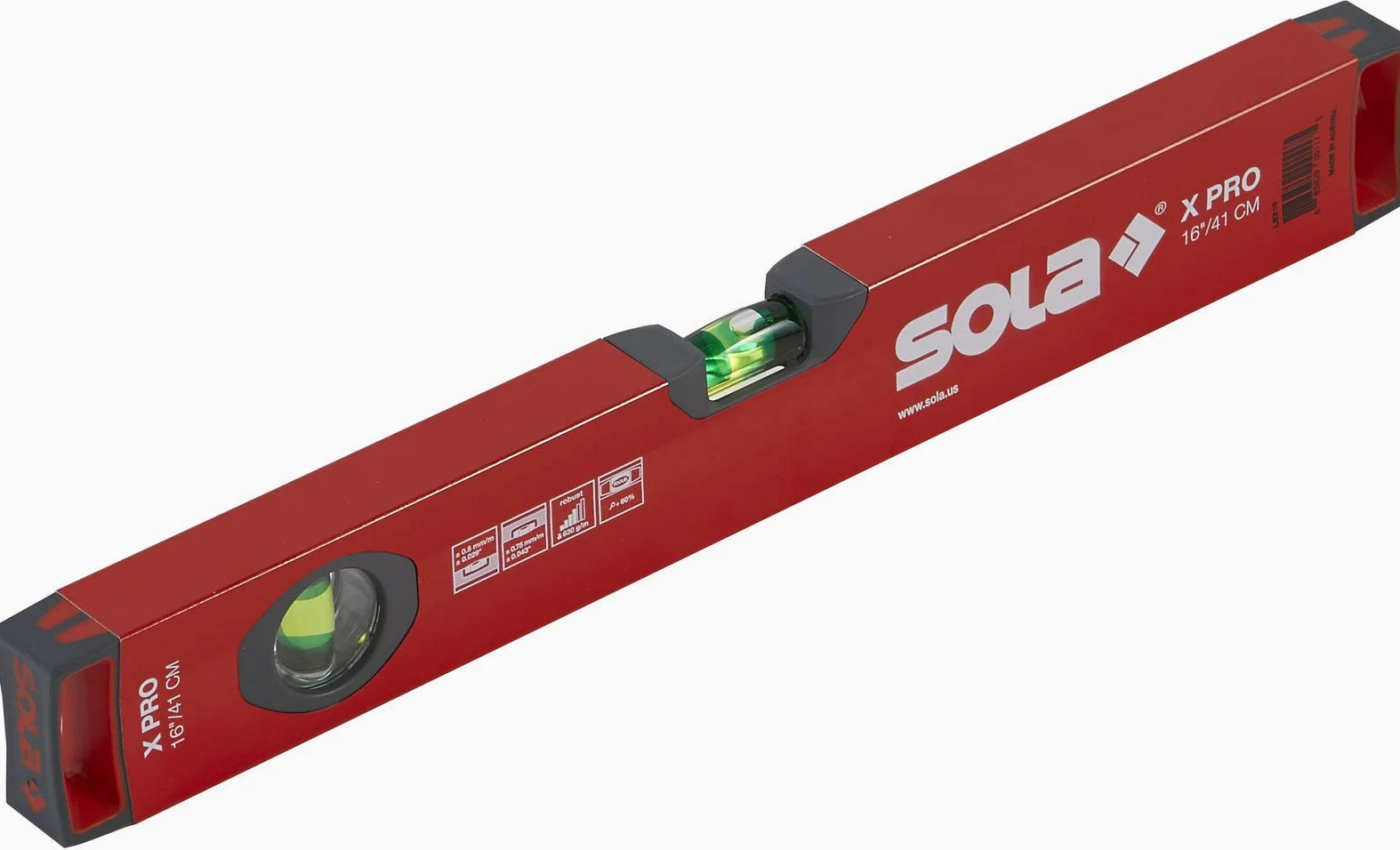 SOLA LSX16 X PRO poziomica aluminiowa Box Beam z 2 ampułkami 60% powiększenia, 40 cm, czerwona