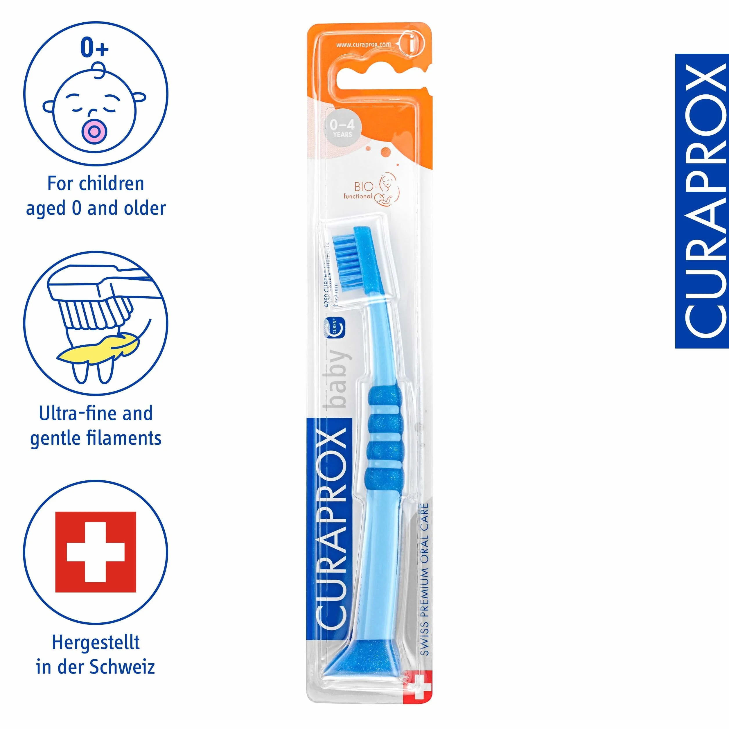 Curaprox Szczoteczka Do Zębów Dla Niemowląt dla niemowląt i małych dzieci/Ultra miękkie włosie do delikatnego czyszczenia/niebiesko-niebieski/pojedyncze opakowanie/Made in Switzerland