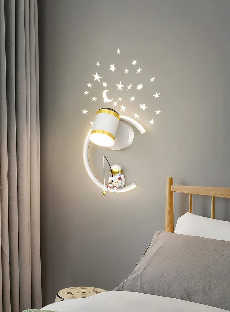 Lampa ścienna z reflektorem LED 12 W Lampki nocne Możliwość ściemniania Nowoczesna lampa ścienna do wnętrz Przestrzeń Astronauta Ściana Sypialnia Dziecięca Nocna Sypialnia Chłopiec Dziewczynka Salon