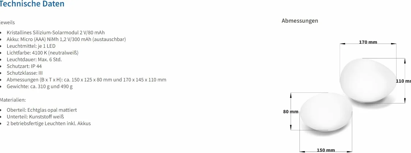 Solarne szklane dekoracyjne lampy kamienne zestaw 2 szt. barwa światła neutralna biel 4100 K dekoracja ogrodowa lampy solarne lampy solarne esotec 102084