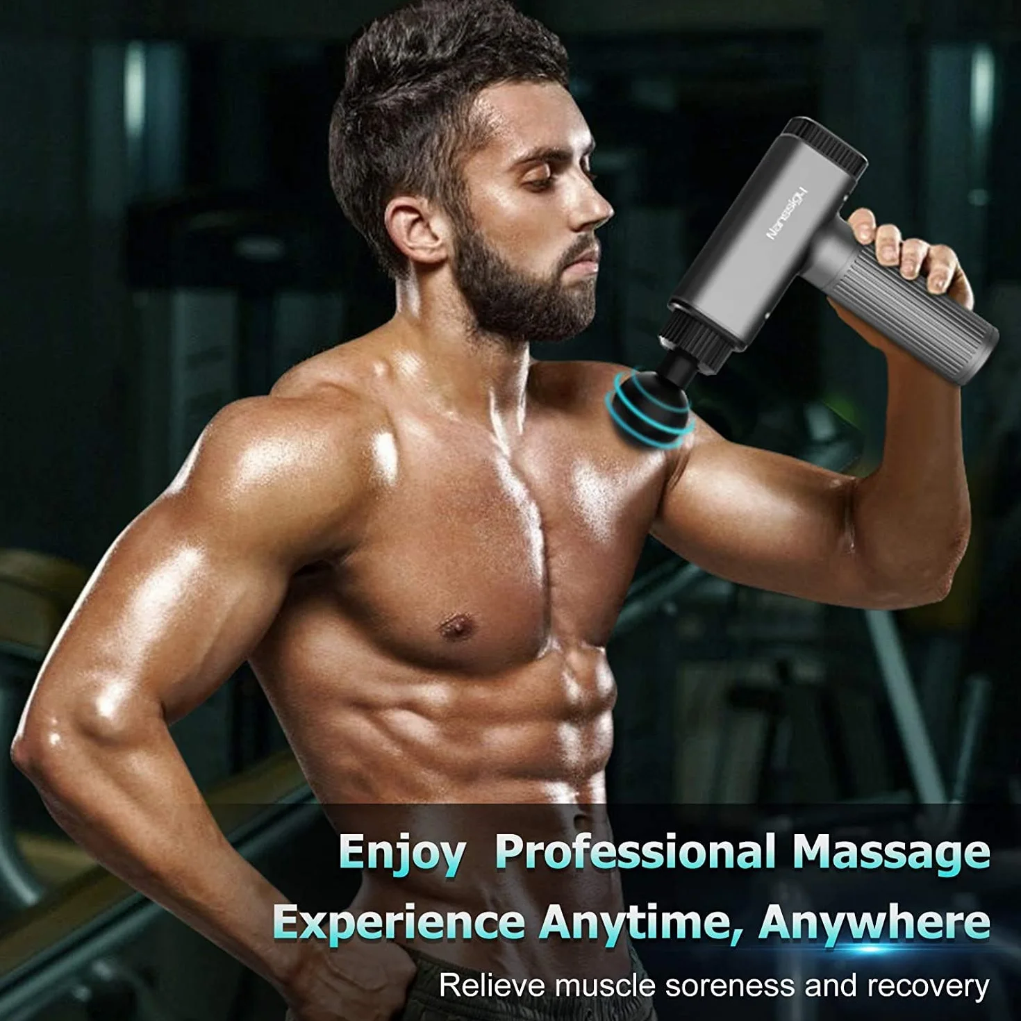 Pistolet do masażu Massage Gun z regulacją 30 kierunków, LED, 6 głowic, bateria 2600 mAh