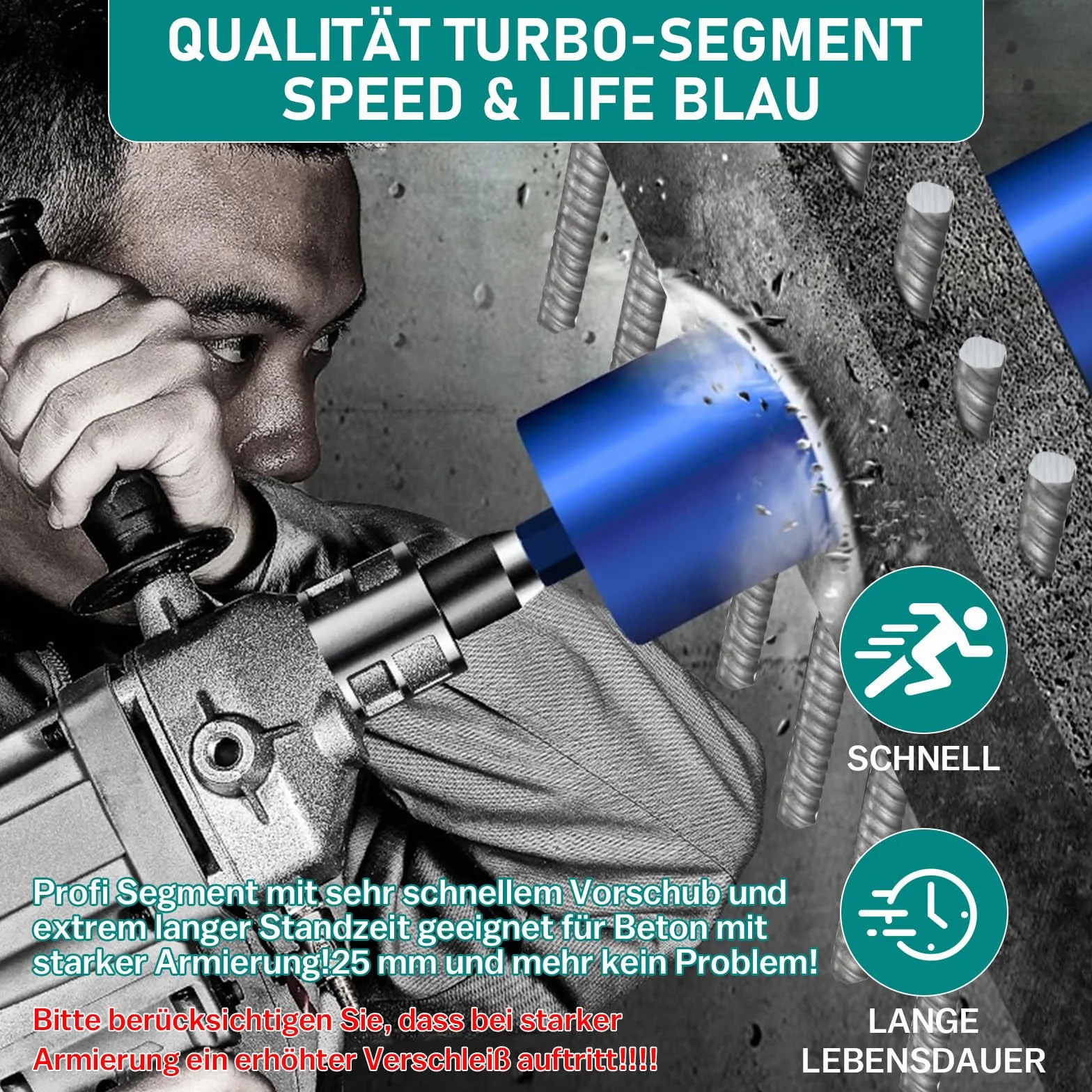 Diamentowa koronka wiertnicza wiertło rdzeniowe do wiertarki rdzeniowej z turbo, w zestawie SDS-Plus, 1 1/4", Ø 200 mm, długość całkowita 460 mm, wiertło do puszek na mokro i na sucho koronka