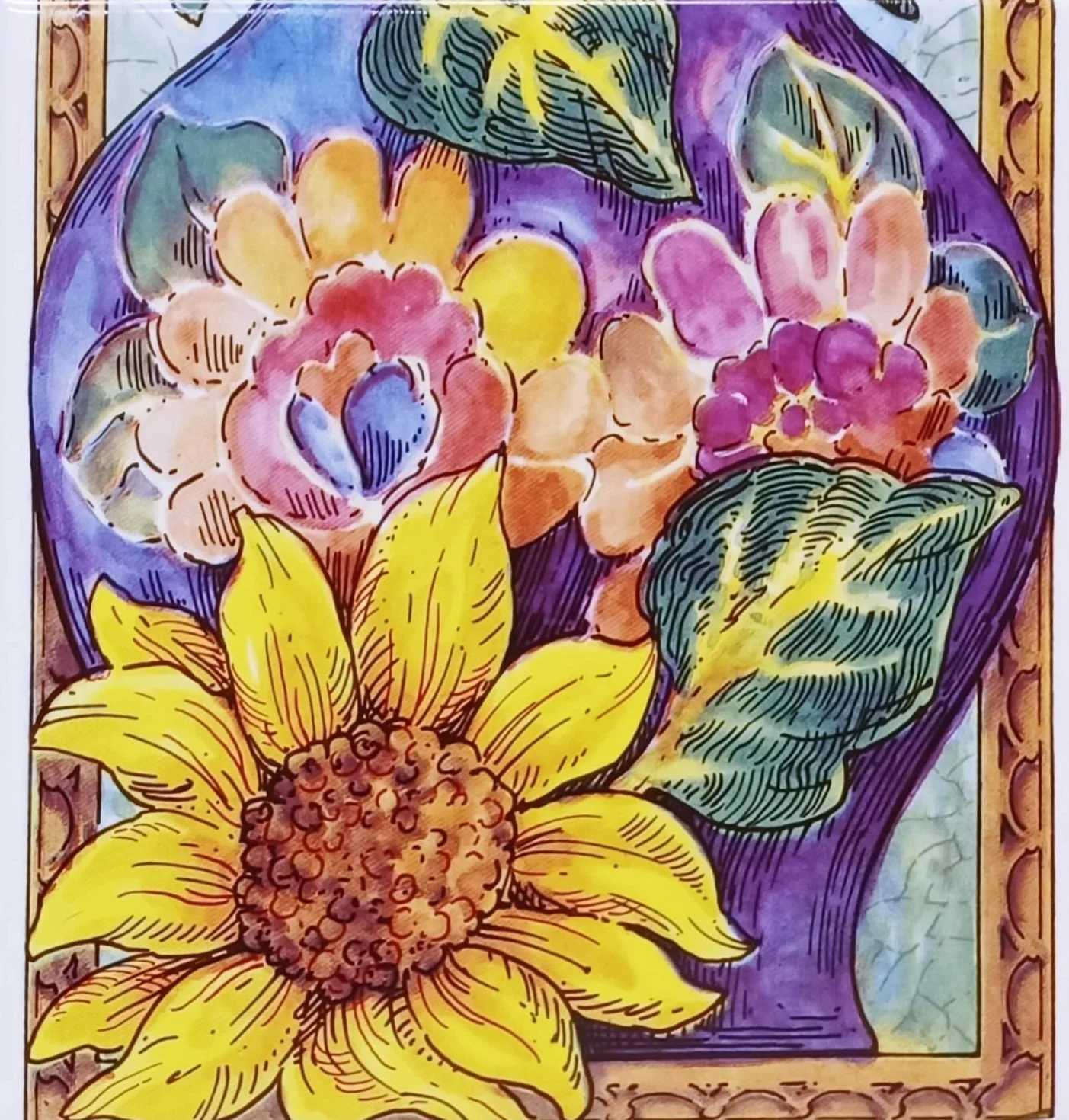 Płytki ceramiczne mural kwiatowy Słoneczniki 75 cm x 15 cm 5 płytek ręcznie zdobione