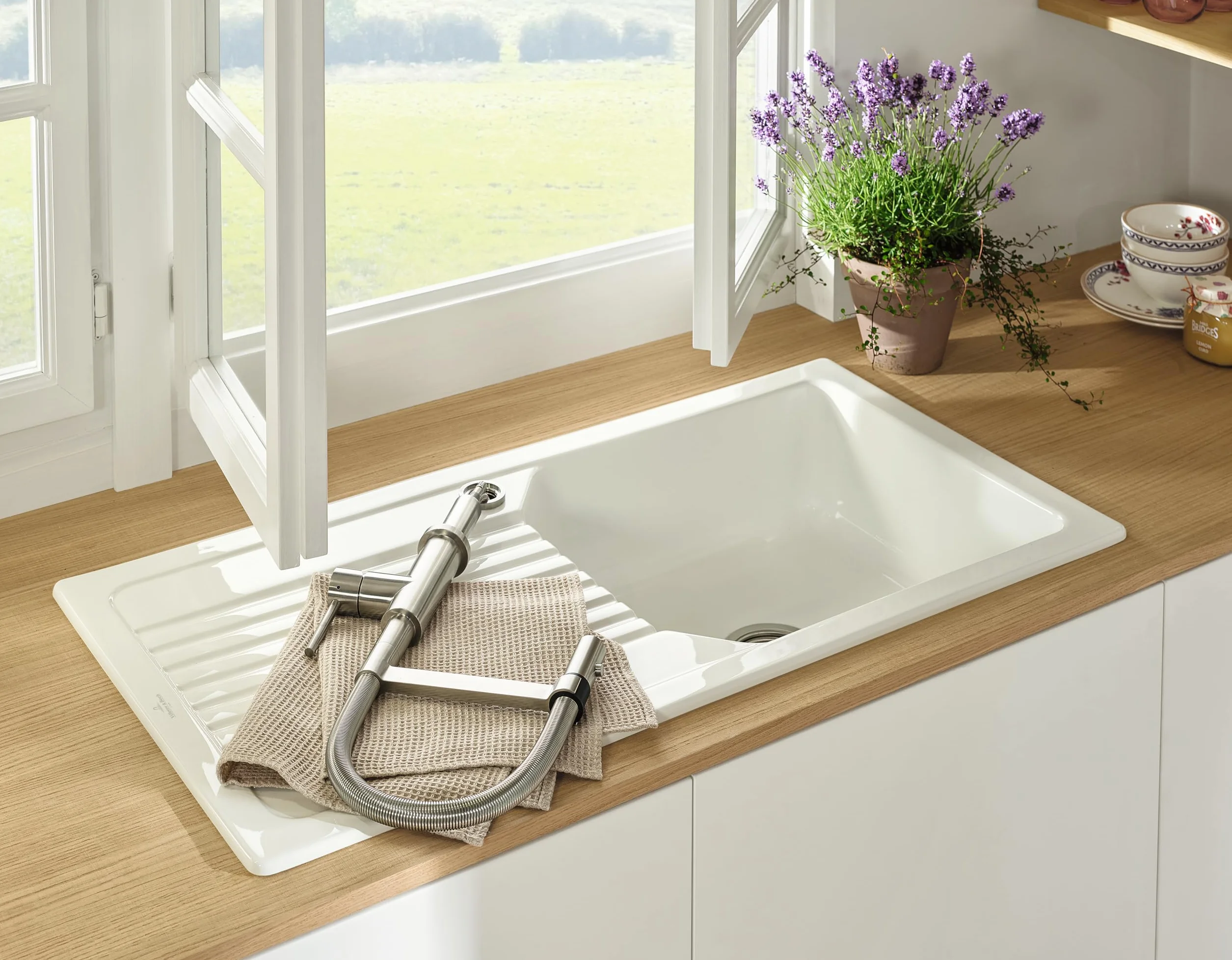 Villeroy & Boch Steel Expert Compact Window armatura kuchenna, wysokociśnieniowa, kran kuchenny z montażem przed oknem, oszczędność wody, wysokość wylewki 147 mm, masywna stal nierdzewna
