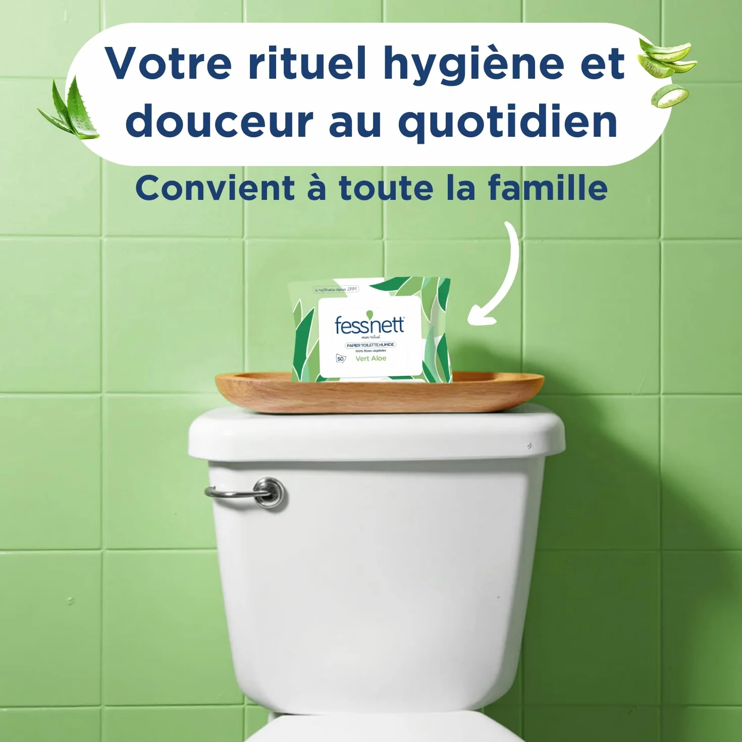 Fess'nett papier toaletowy, wilgotny, pocket, zielony, aloes, 50 sztuk – testowany dermatologicznie 0% parabenów, 0% fenoksyetanolu – do skóry normalnej