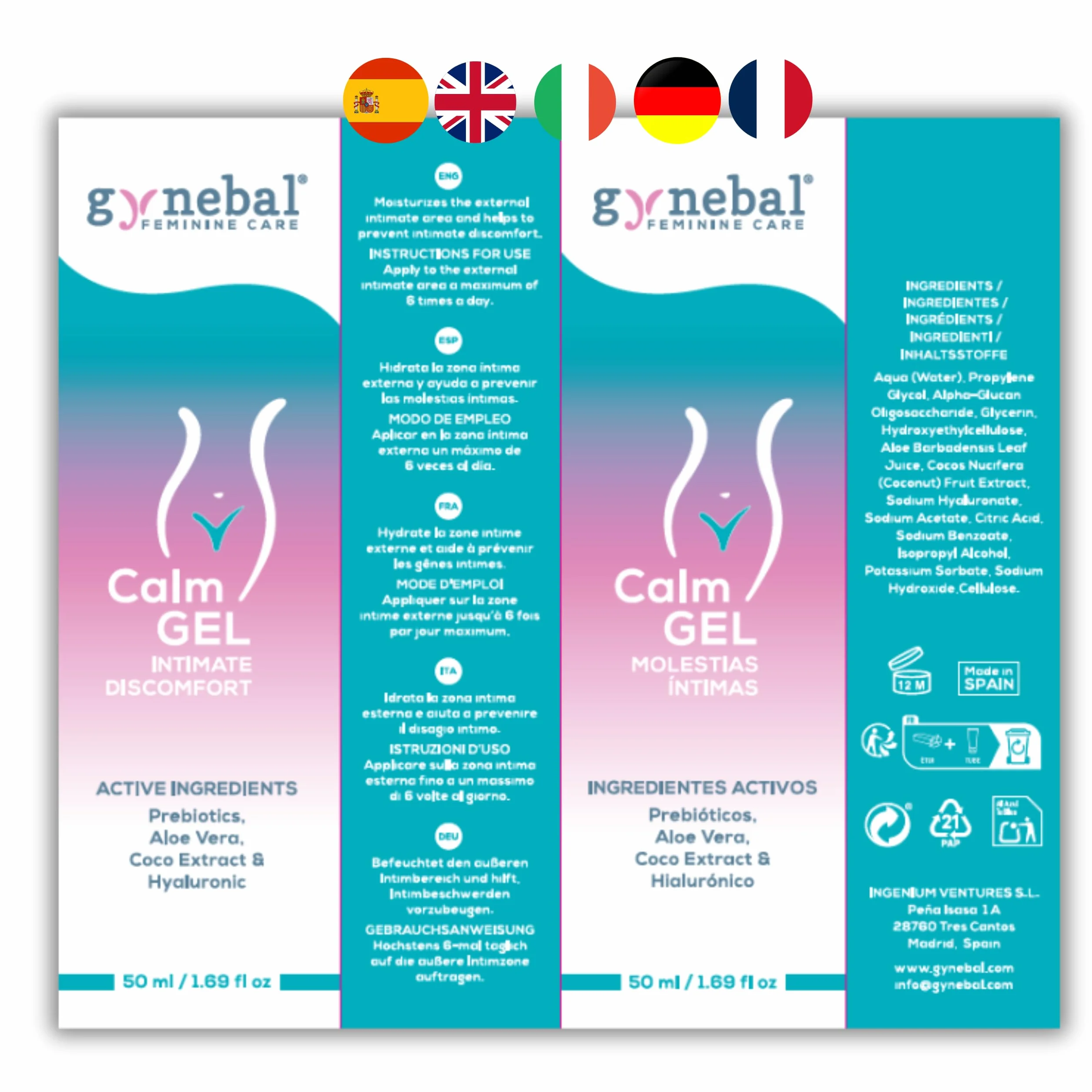 GYNEBAL CALM Zel Intymny z PREBIOTYKAMI – Nawilzajacy Zel na Suchosc, Swiad i Dyskomfort – Wspiera Flore Pochwowa – Do Uzytku Zewnetrznego dla Kobiet (50 ml)