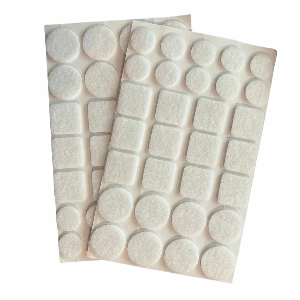 Samoprzylepne podkładki filcowe, białe, 60 sztuk w opakowaniu (16 x 28 mm, 20 x 20 mm, 24 x 25 x 25 mm), odporne na zarysowania, tłumiące dźwięk i ochrona podłogi do mebli
