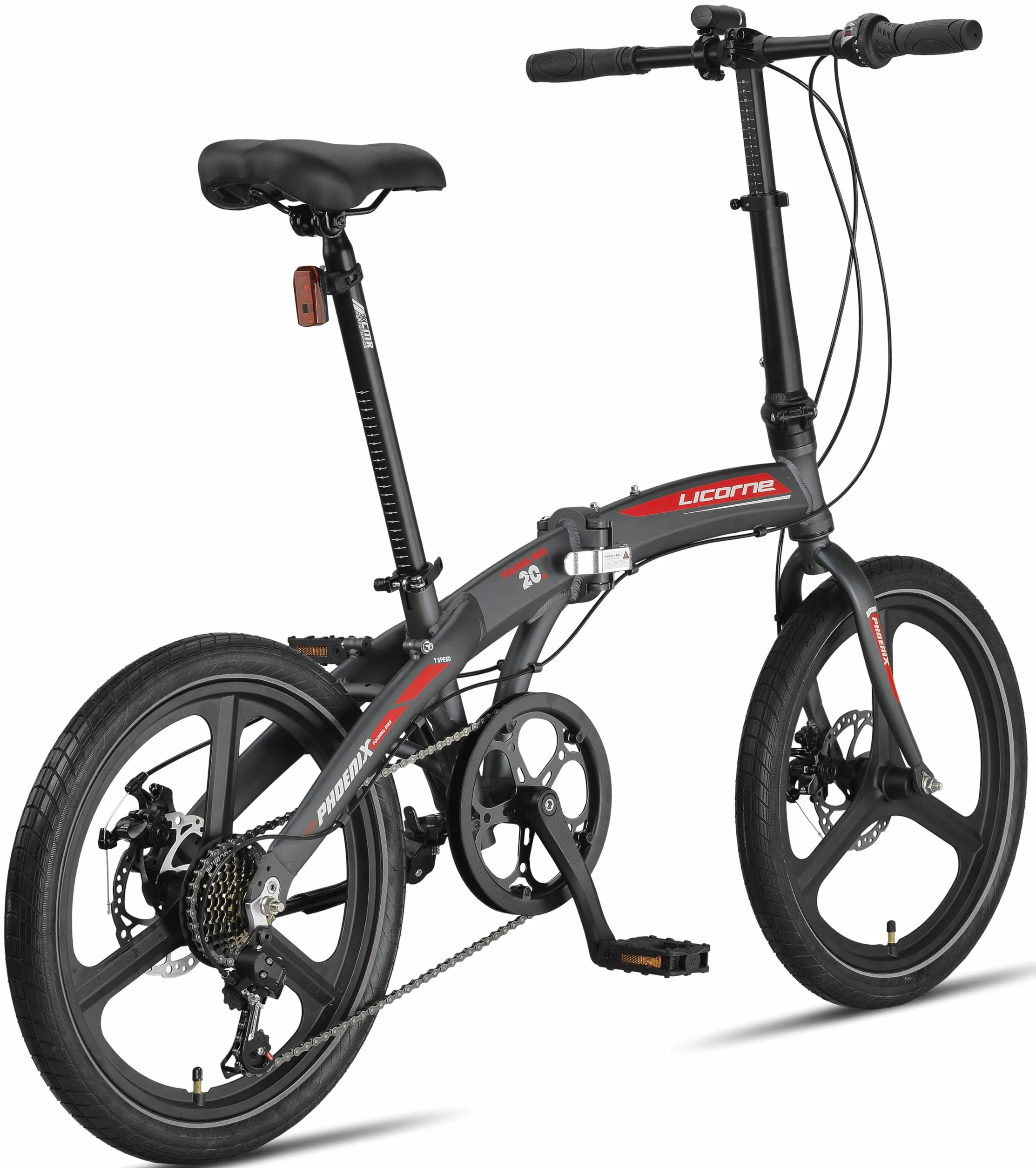 Licorne Bike Phoenix składany rower 2D Cross 20", aluminiowy, hamulec tarczowy, hamulec tarczowy, rower składany, dla mężczyzn i kobiet, 7 biegów, składana przerzutka miejska, aluminiowa rama