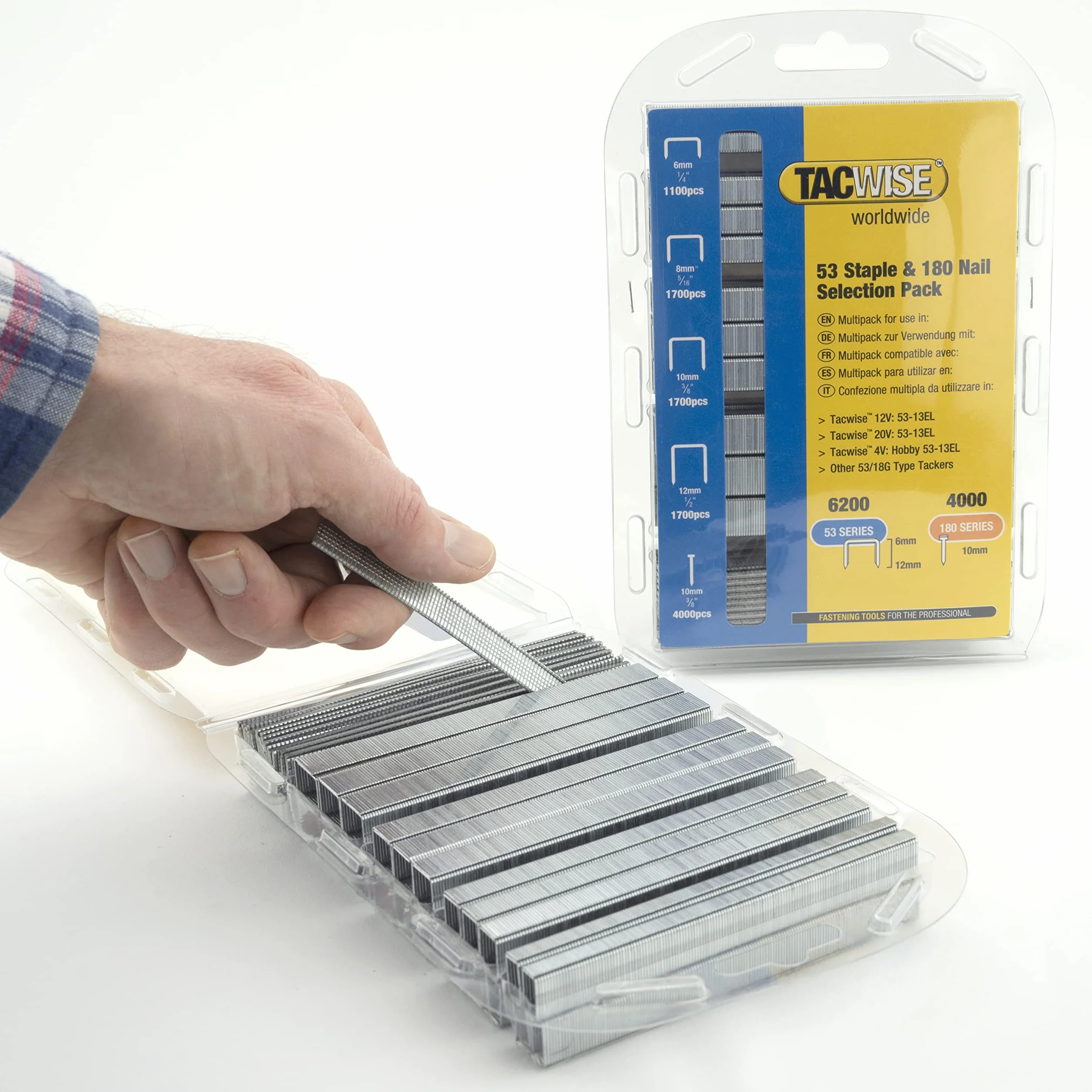 Tacwise 1628 Zszywki typu 53 w różnych rozmiarach i typie 180 (18 g)/10 mm, ocynkowane, opakowanie 6200 zszywek i 4000 gwoździ