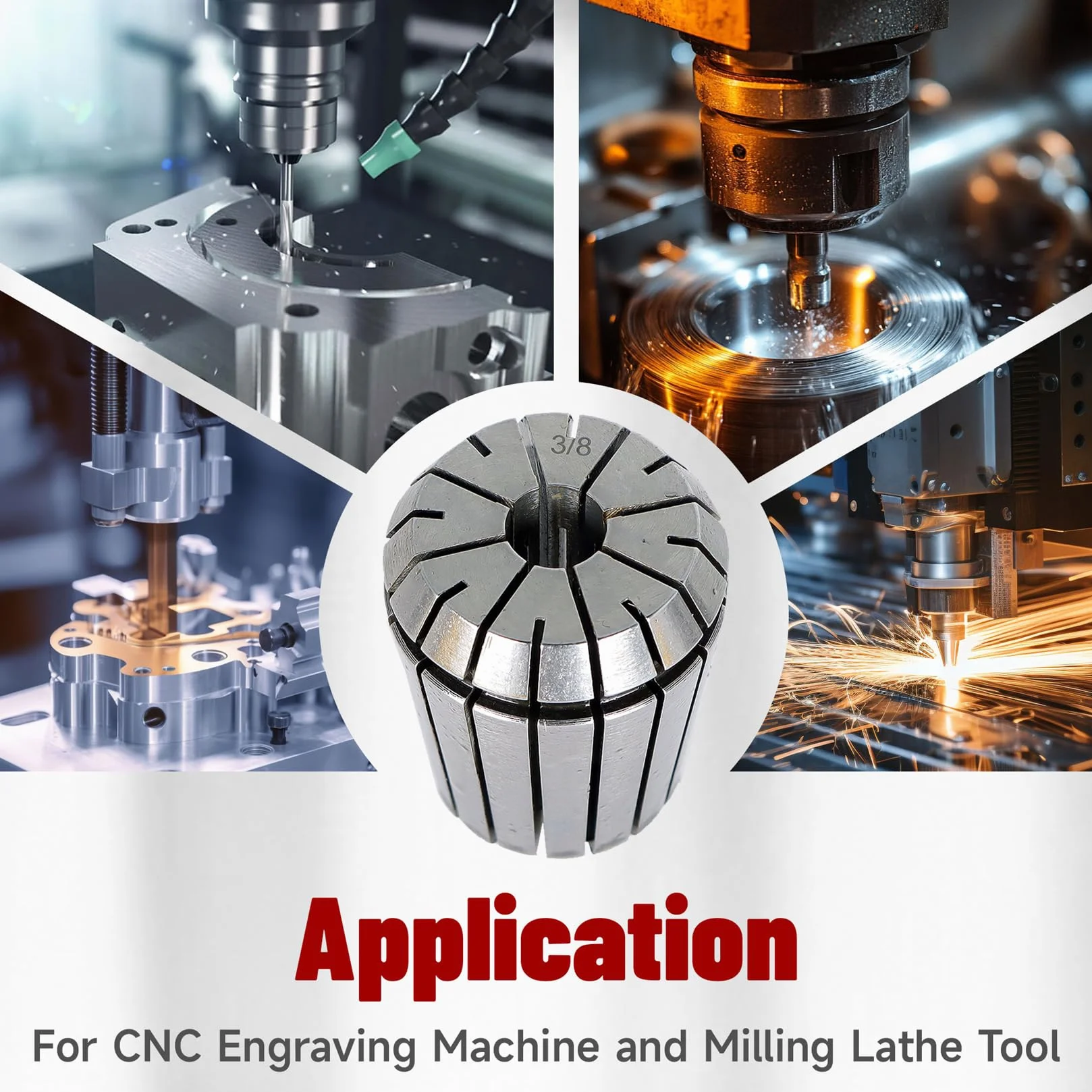 8 szt. tulei zaciskowej ER32 o standardowych rozmiarach: 1/8", 3/16", 1/4", 5/16", 3/8", 1/2", 5/8", 3/4" pasujące do grawerki CNC