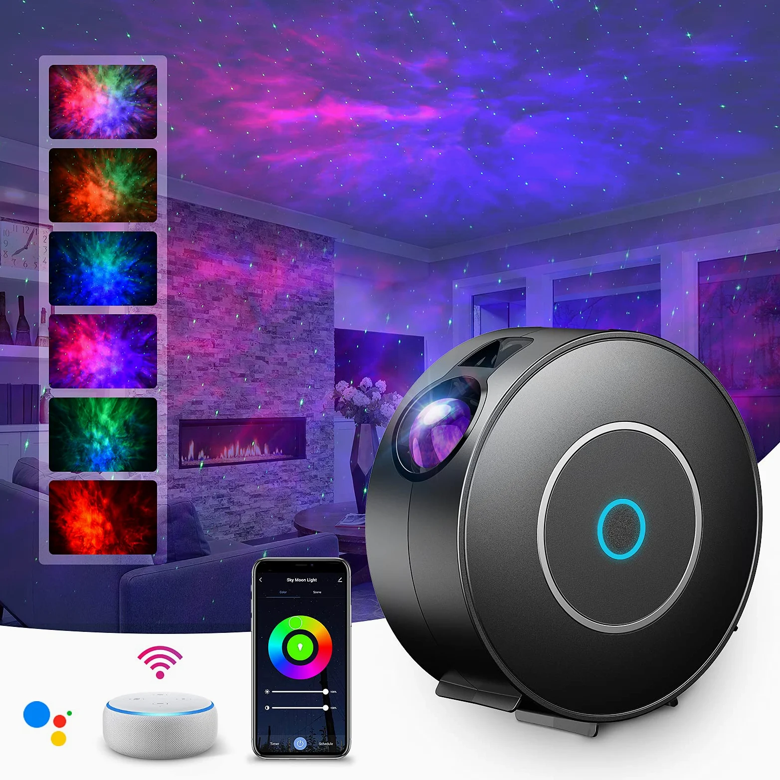 Projektor LED Alexa gwiaździste niebo, SUPPOU Smart lampka nocna 3D, galaktyka, projektor gwiazdy, lampa dla dorosłych dzieci, ściemniacz, sterowanie głosowe, połączenie WiFi/kompatybilna z Alexa
