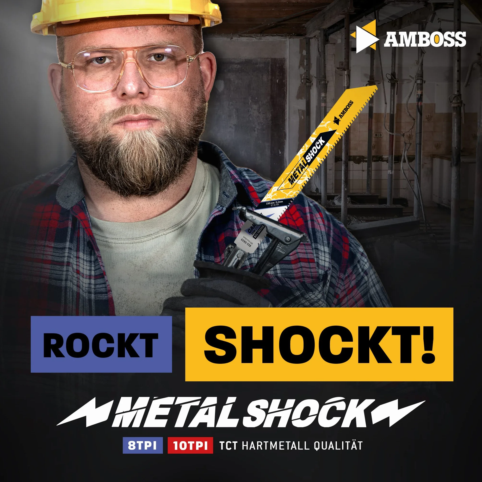 AMBOSS METAL SHOCK - 10 x brzeszczot do piły szablastej długość 230 mm / 8 ZpZ - idealny do odrywania / ratowania pojazdu / montażu / demontażu / budowy rur - nadaje się do stali (rur / profili / wsporników) oraz rur żeliwnych