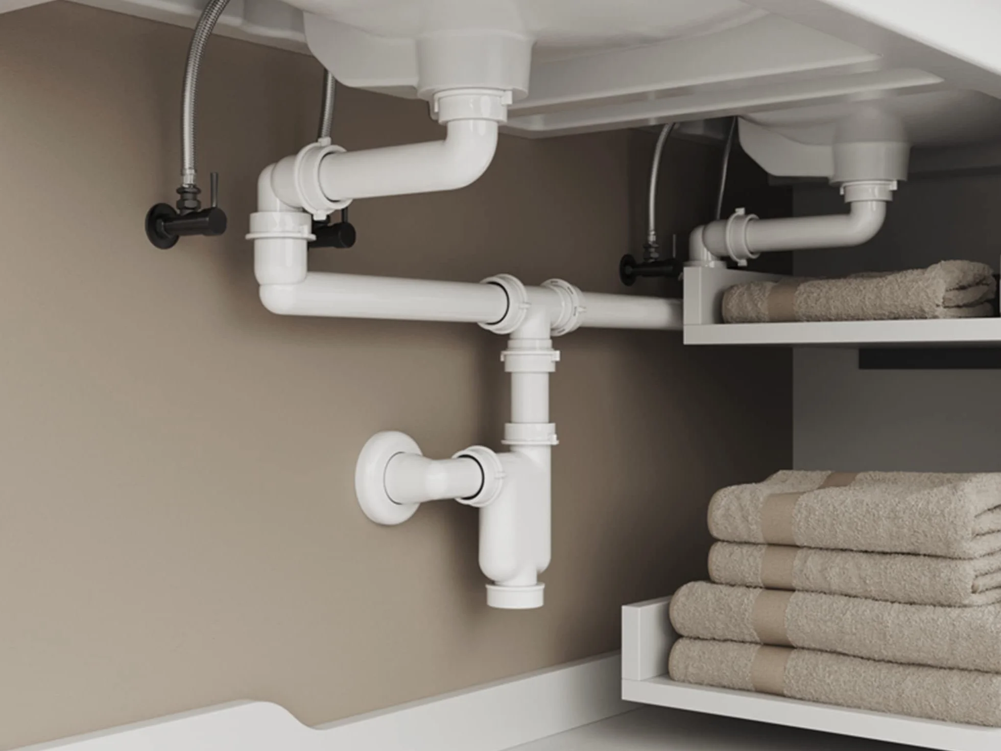 Aqua Bagno Syfon oszczędzający miejsce do umywalki – syfon meblowy – syfon oszczędzający miejsce – syfon płaski – łazienka – regulowany elastycznie – G 1 1/4 cala – DN32 – podwójna umywalka