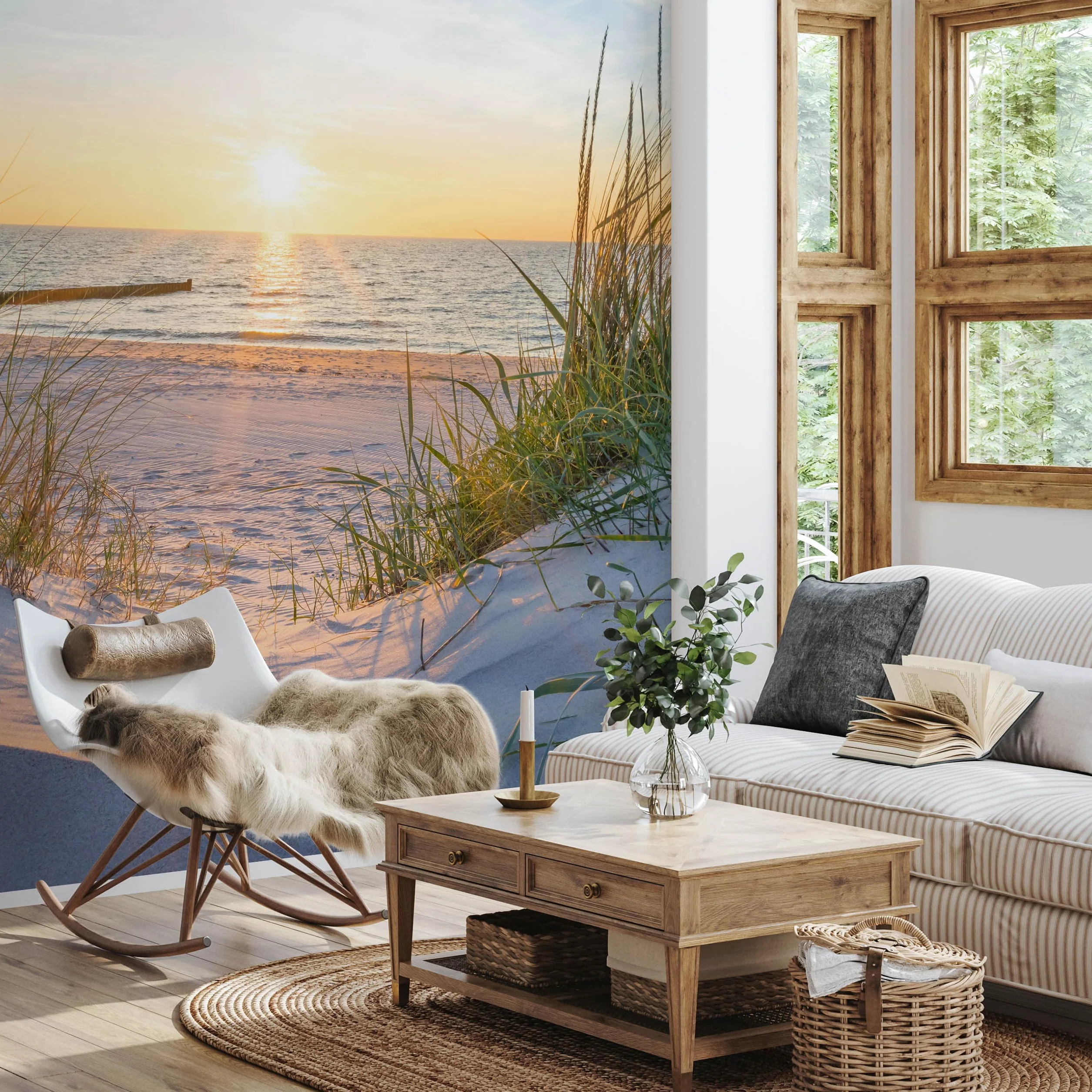 Muralo Fototapeta plaża, morze, wydmy, słońce, niebo, woda, krajobraz, natura, efekt 3D, nowoczesna tapeta ścienna, dekoracja ścienna do salonu, sypialni, jadalni, szer. 312 cm x wys. 219 cm
