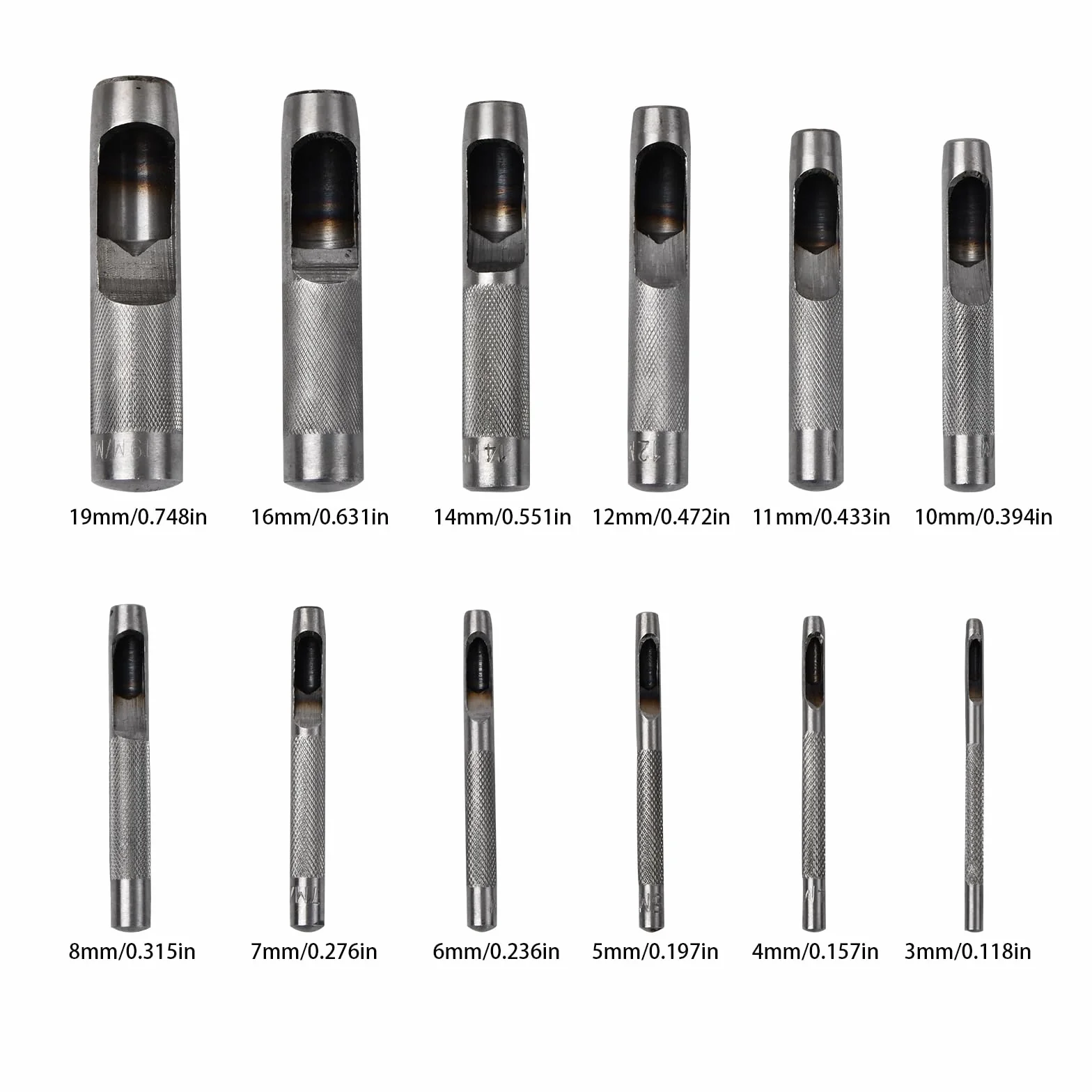 12 sztuk narzędzi do dziurkowania skóry, okrągłe, stalowe, zestaw otwornic do skóry od 3 mm do 19 mm, dziurkacz do skóry, narzędzie do pasków zegarków, pasków, płótna żaglowego, papieru, tworzyw