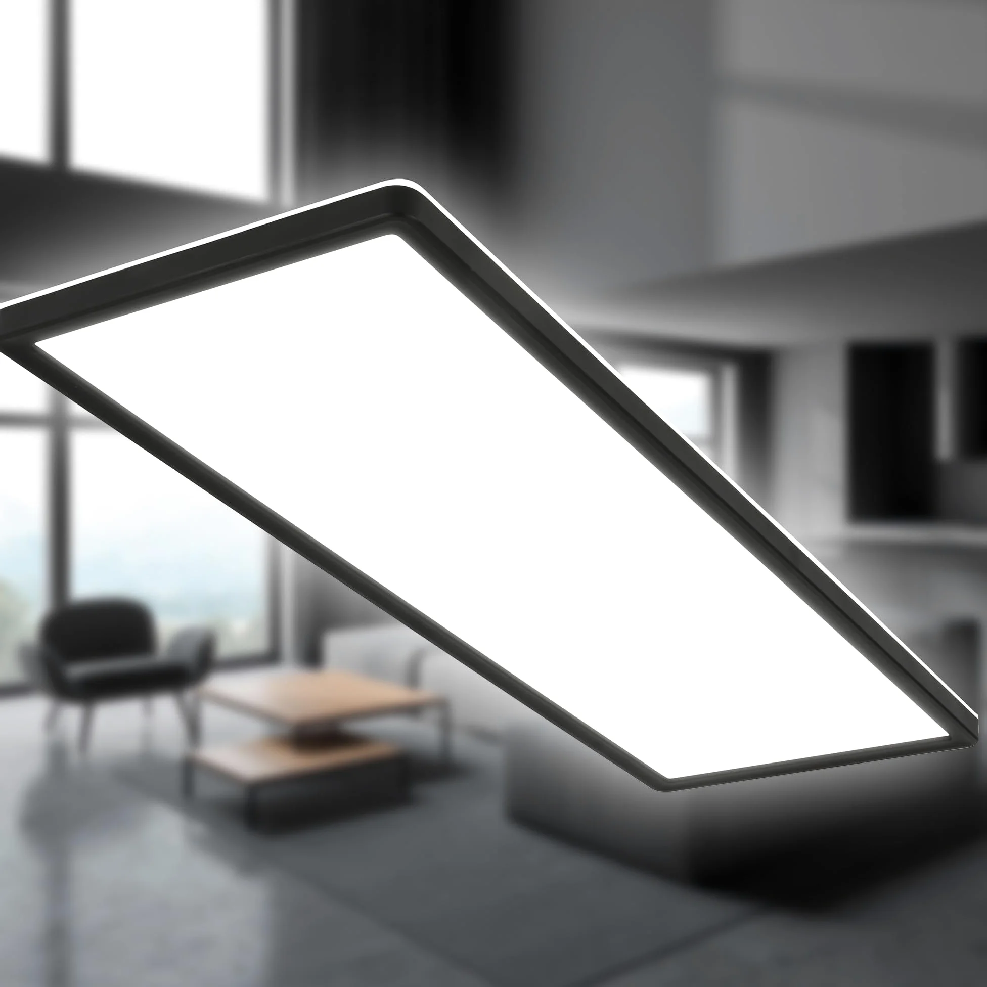 B.K.Licht - Panel LED z oświetleniem pośrednim, płaska forma i neutralne białe światło, klasa IP44, lampa sufitowa do łazienki, salonu oraz kuchni, 58 x 20 x 3 cm, czarny