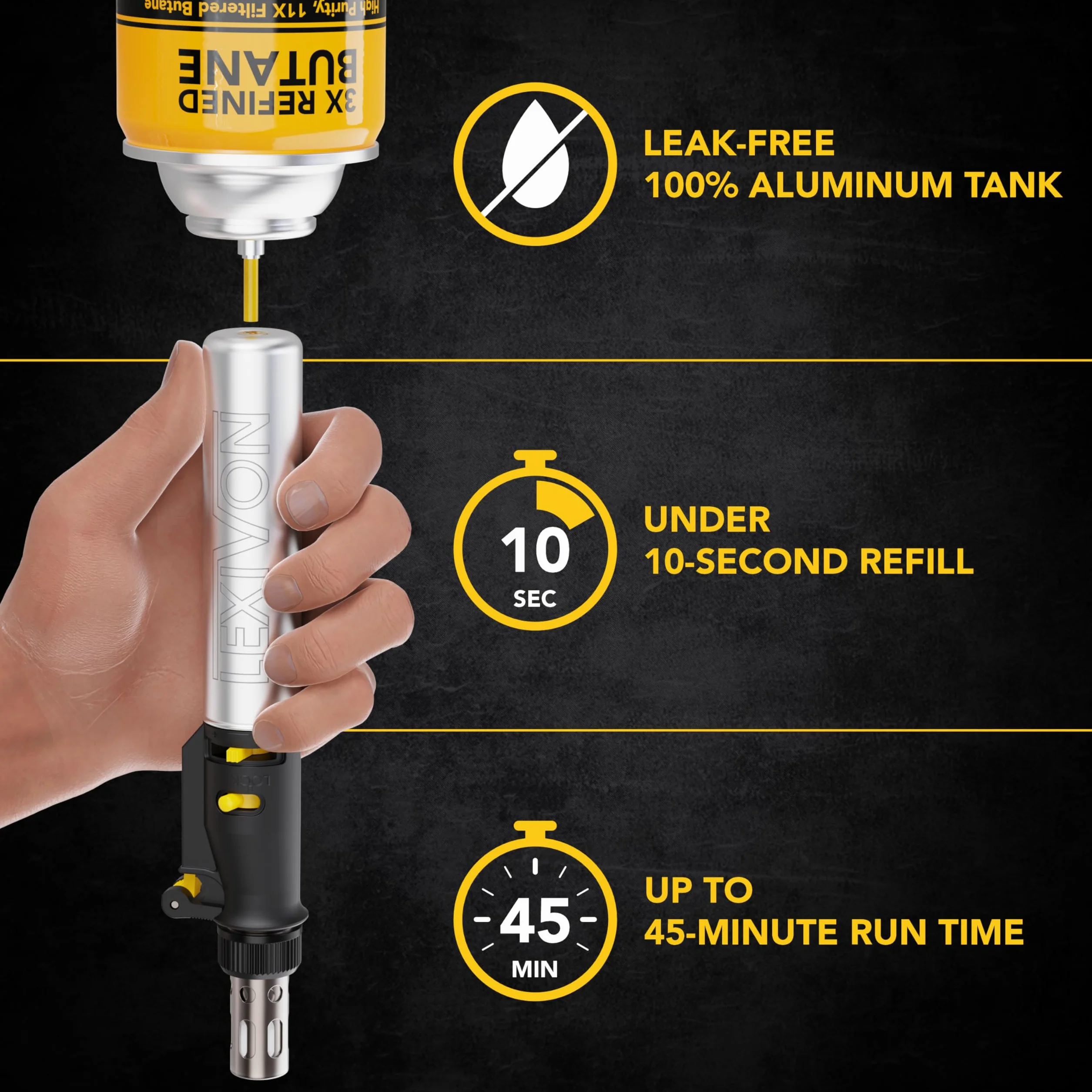 LEXIVON Butan Torch Zestaw wielofunkcyjny | Stacja lutownicza Premium z samozapłonem z regulowanym płomieniem | Odpowiednik klasy Pro 125 W (LX-770)