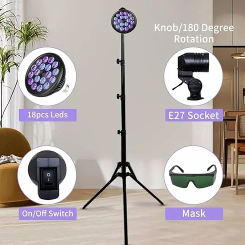 Lampa podłogowa LED do terapii światłem UV do pielęgnacji skóry, regulowana wysokość stojaka, zabieg na całe ciało i twarz z maską na oczy