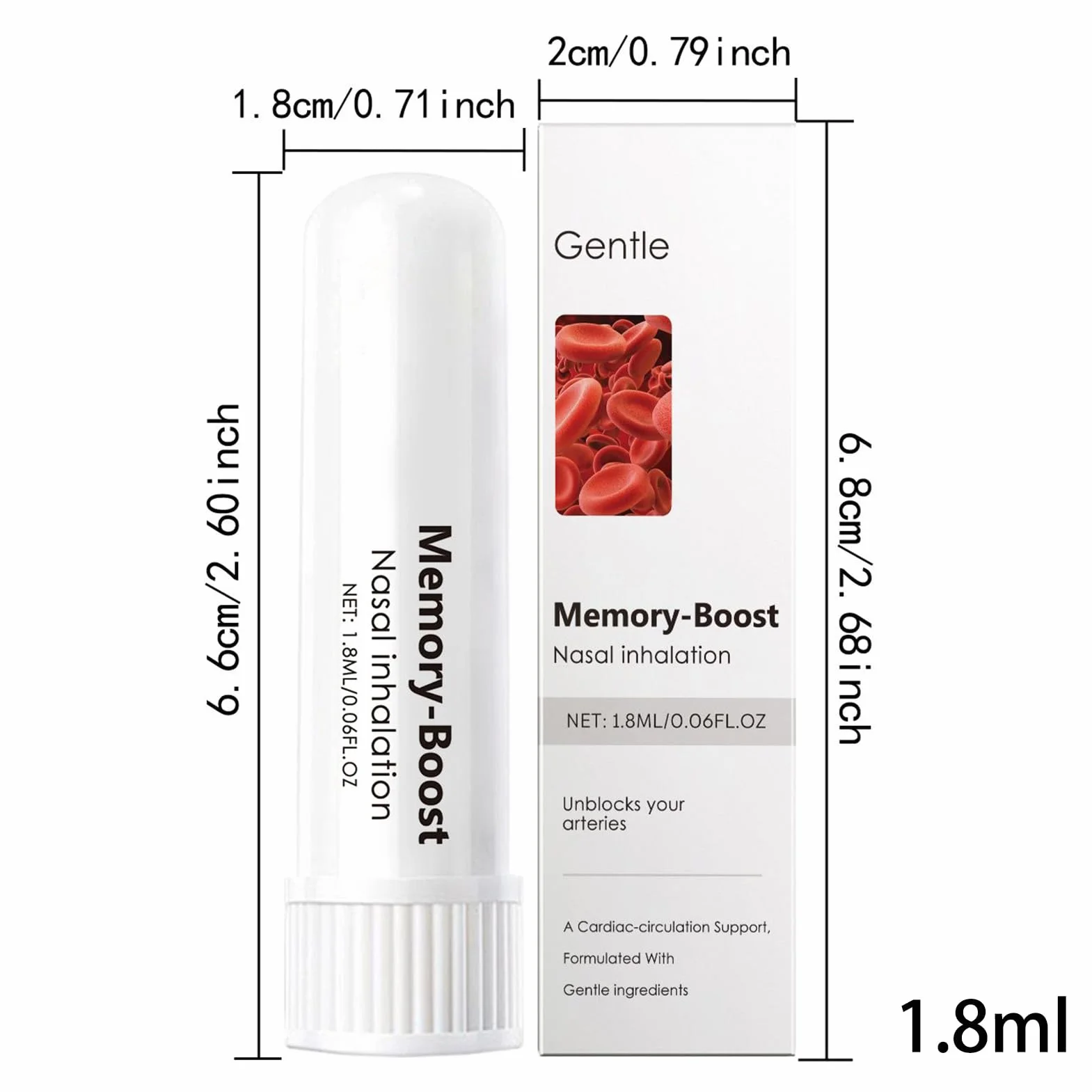 Memory Boost przenośny inhalator z przyssawką do nosa, dyfuzor do aromaterapii, świeże powietrze, miękkie składniki, kojący, 1,8 ml, do oddychania