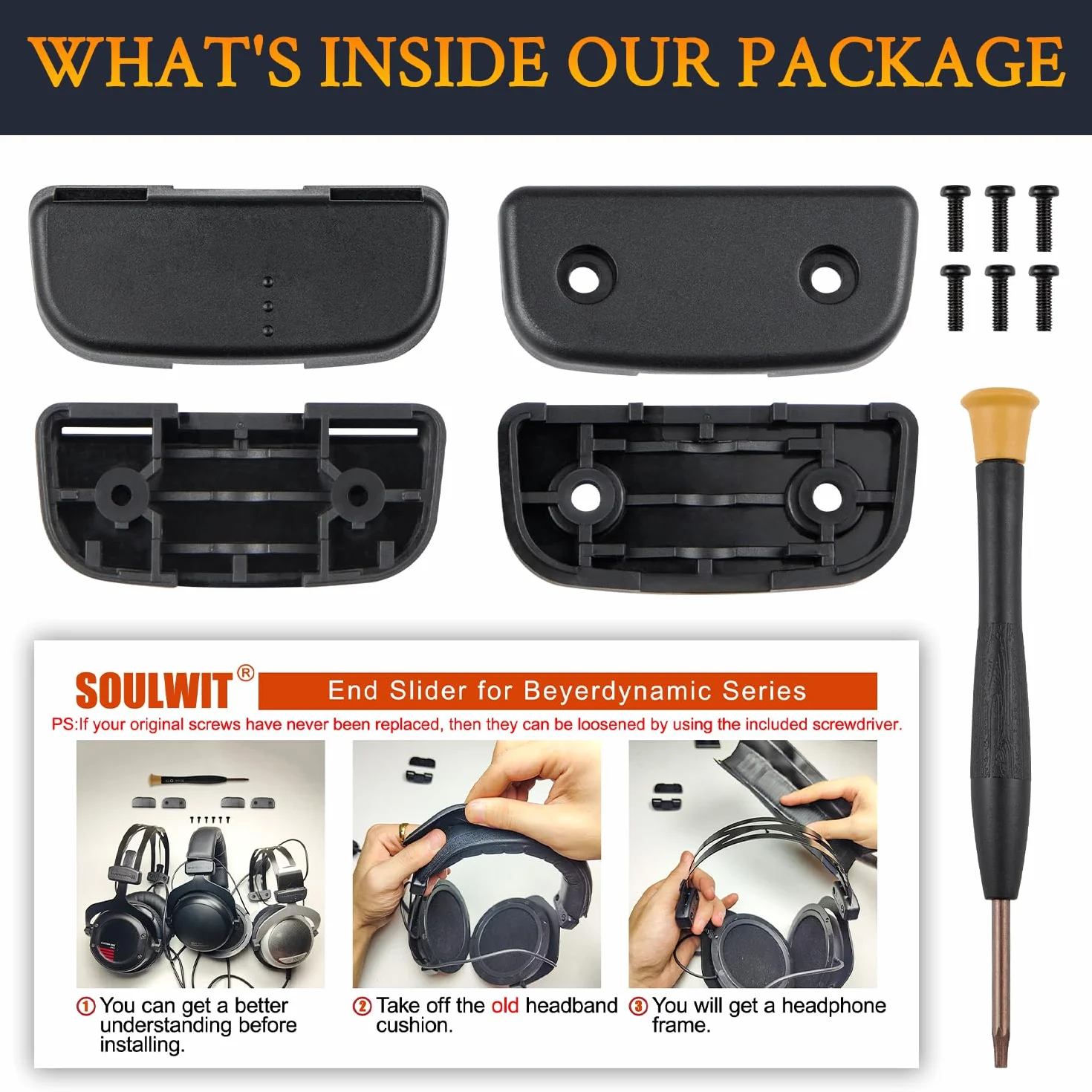 SOULWIT Suwak osłony bocznej pałąka na głowę do Beyerdynamic DT 770/DT880/DT990 Pro, DT770/DT880 Pro HT, DT790/DT797, HS200 Dyn/Rotor/Trend słuchawek, zestaw naprawczy z zaślepkami