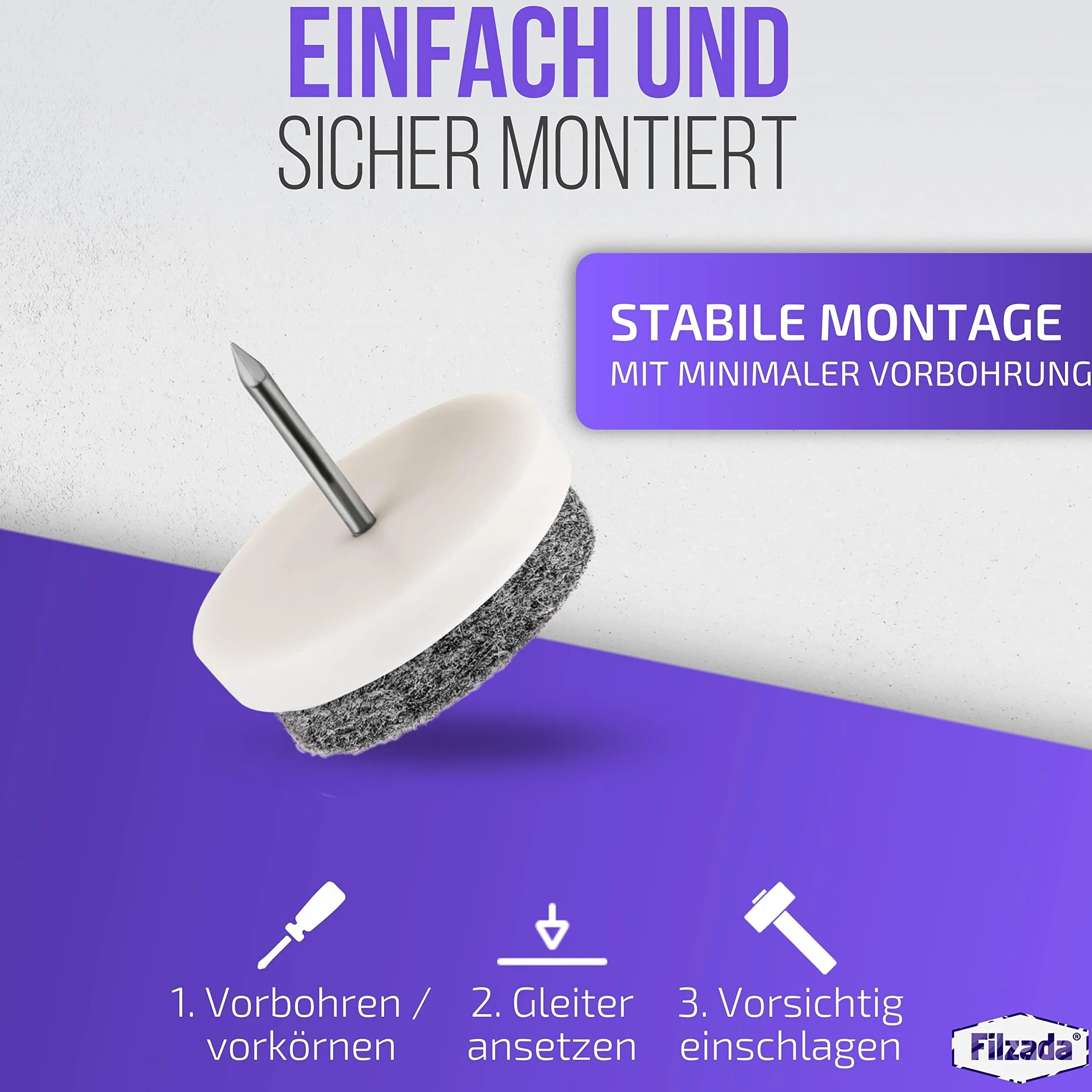 Filcowa podkładka filzada 40 Ø 24 mm białe profesjonalne ślizgacz/meble