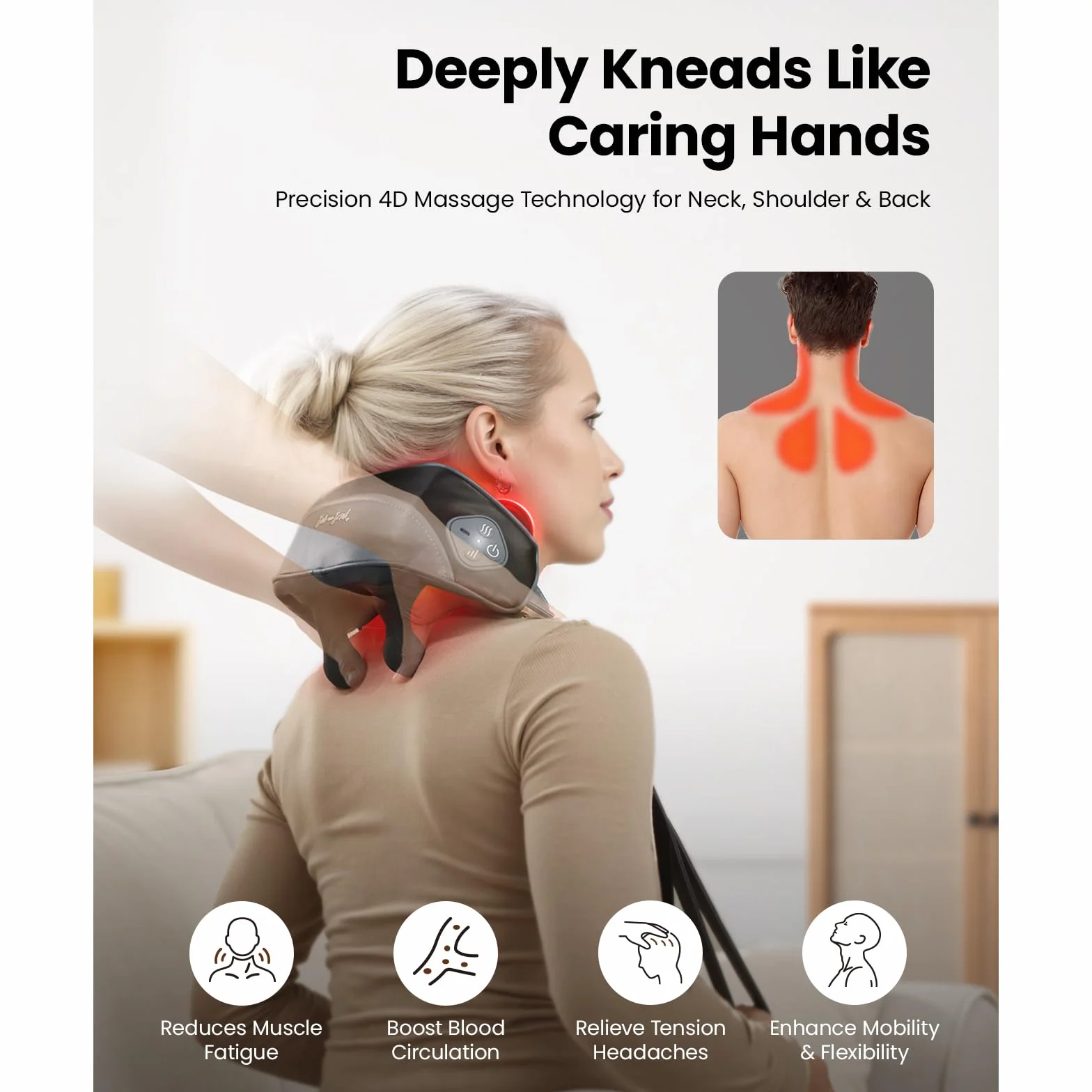 BOB AND BRAD iNeck Pro Masażer Szyi Shiatsu 4D Ugniataniem, Rozgrzewający, Bezprzewodowy - Masażer Karku Pleców Barków