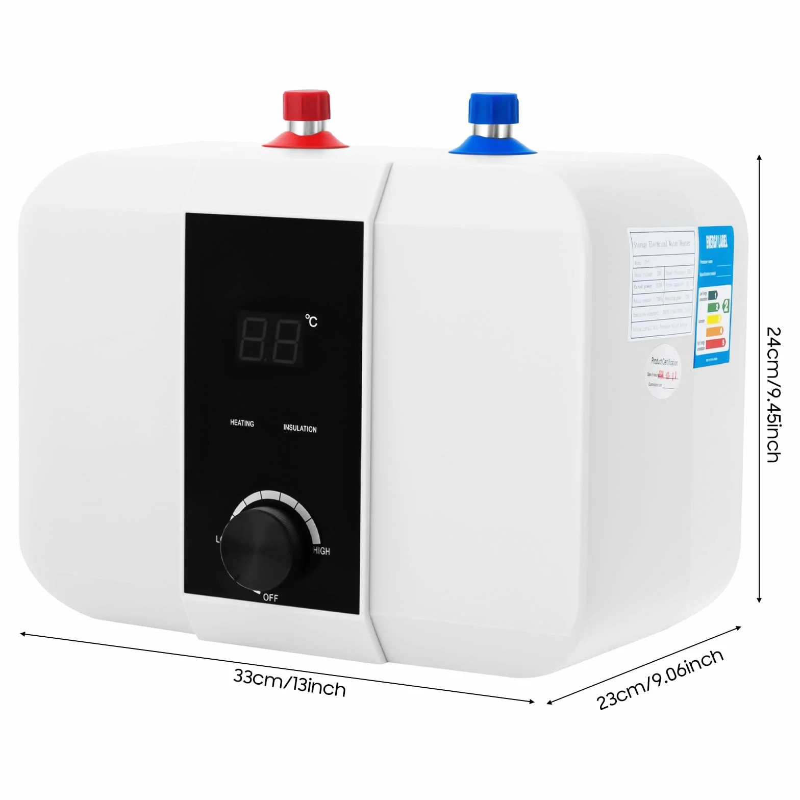 Podszafkowy bojler 6 l, mini podgrzewacz wody 1500 W, 220 V, zbiornik ciepłej wody, 0-65°C, cyfrowy wyświetlacz LED, elektryczny podgrzewacz wody, idealny do zlewozmywaków kuchennych, łazienki