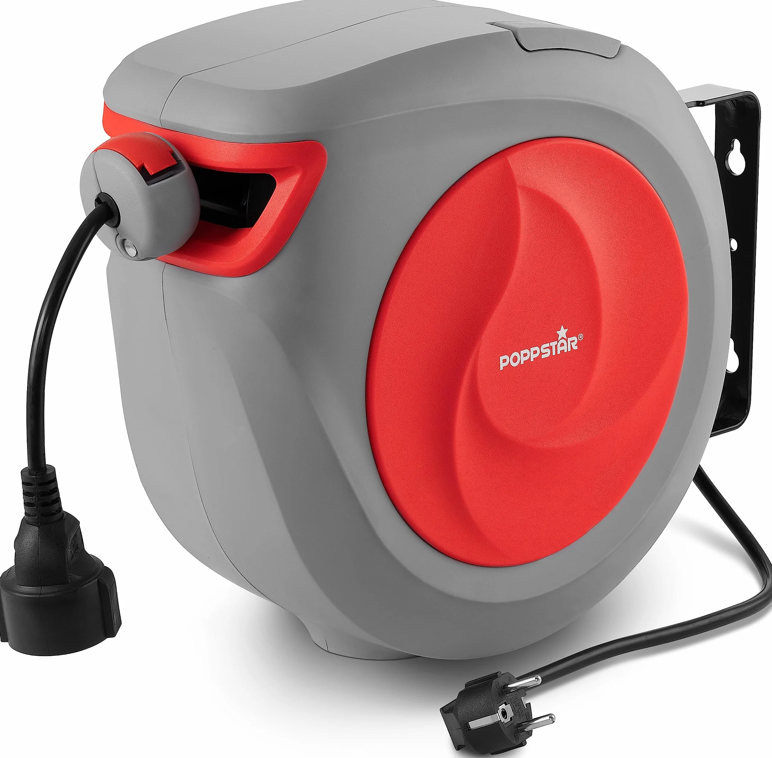 Poppstar kabel zwijany automatycznie na bębnie, dł.kabla: 20 m + 2 m (maks. 2500 W) automatyczny zwijacz kabla IP20, do montażu na ścianie i suficie