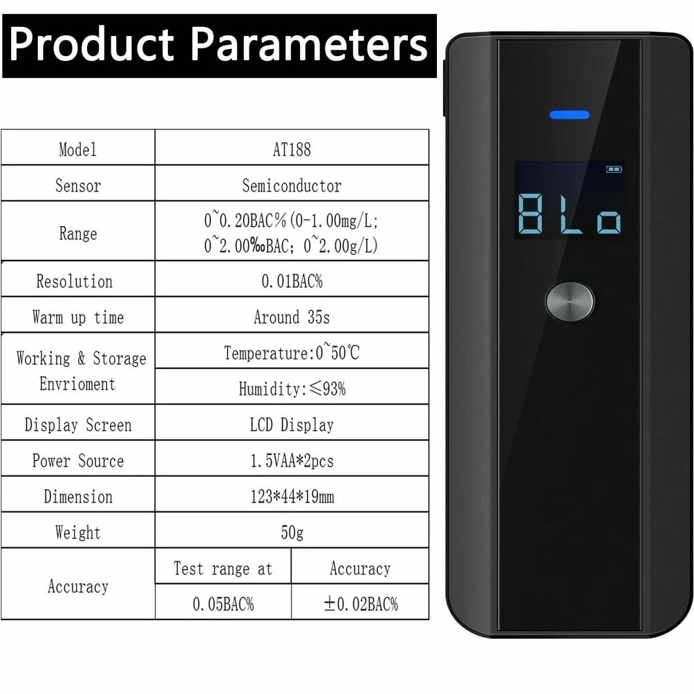 Przenośny Alkomat z 10 ustnikami Wyświetlacz LCD Tester Alkoholu